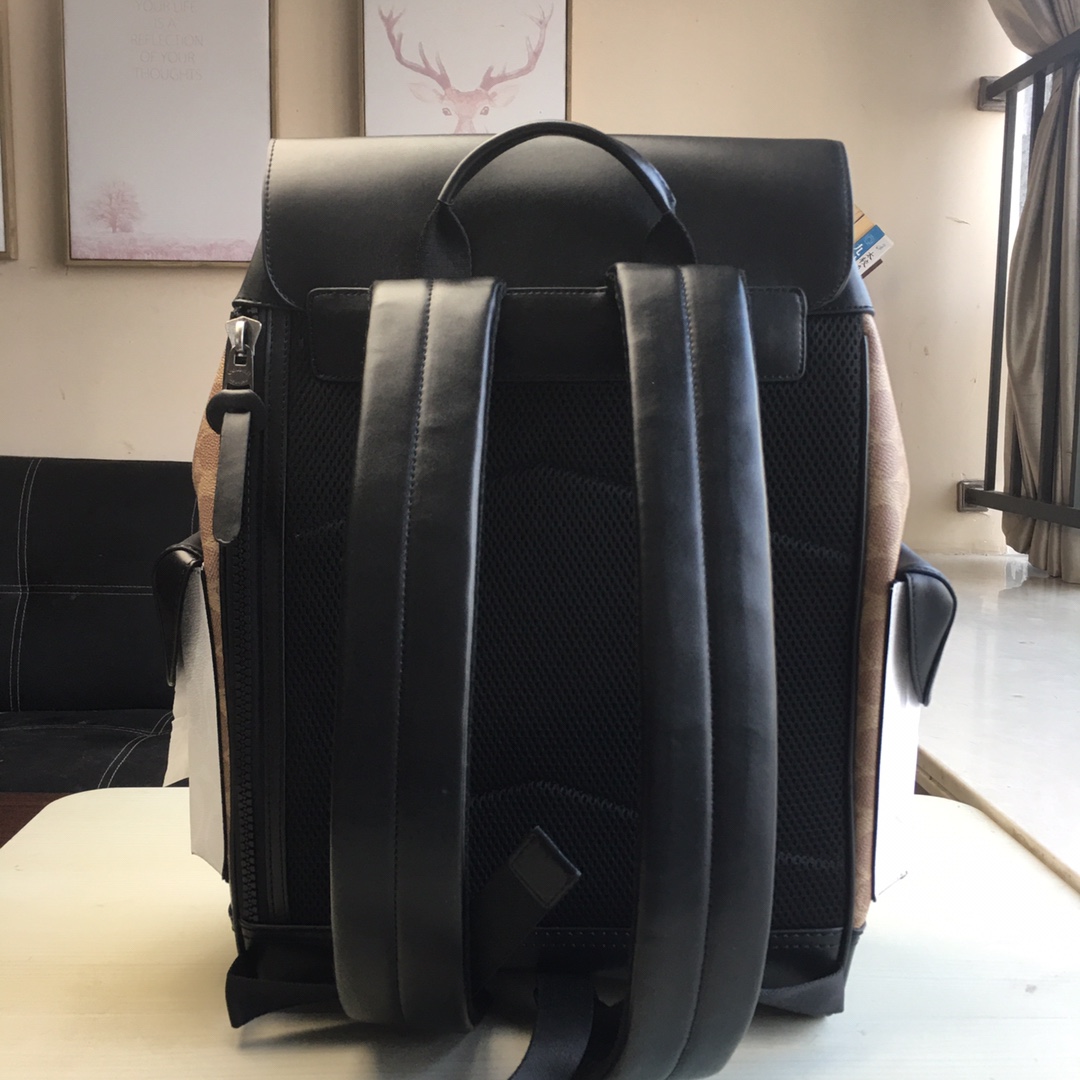 Coach COACH蔻驰5091黑色 男士老花帆布双肩背包男士双肩包 内置拉链/手机/多功能袋 内置安全扣口袋