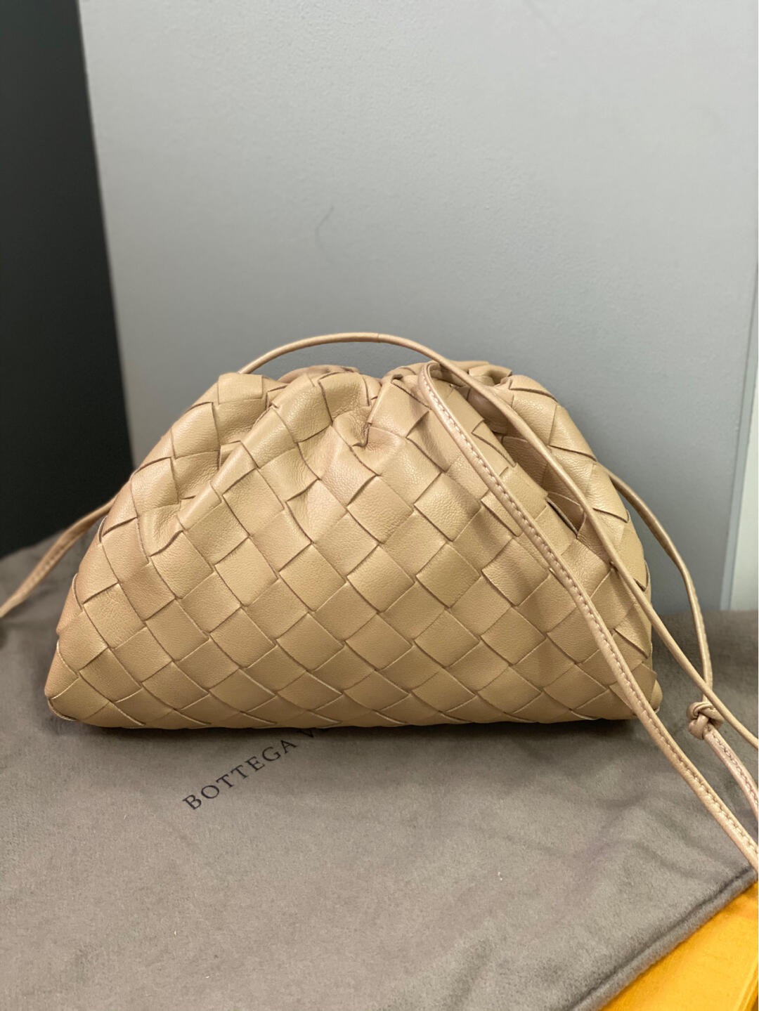 Bottega Veneta THE MINI POUCH 22CM 编织云朵包 585852奶茶色