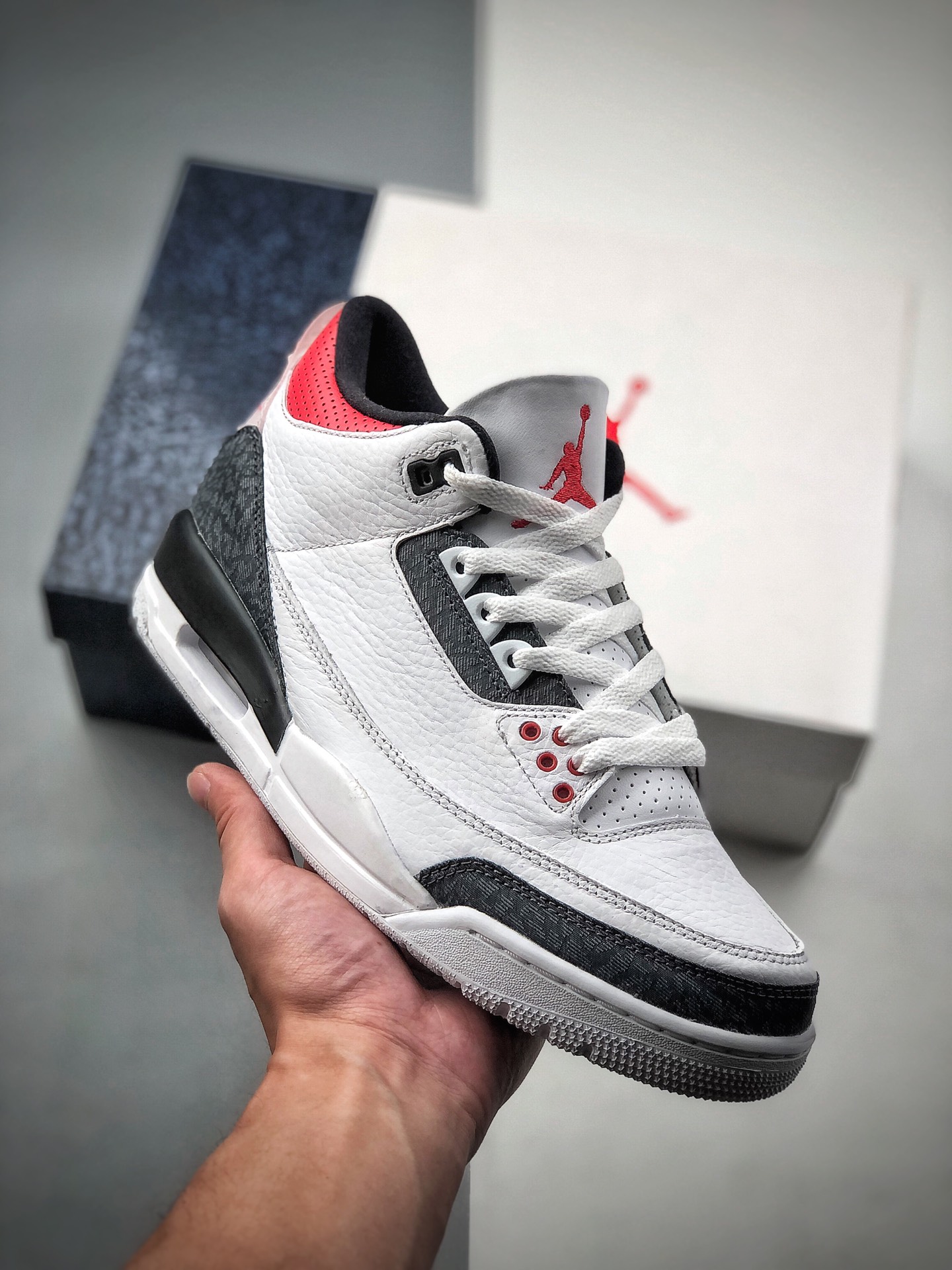 Air Jordan AJ3 rojo fuego, cuero importado original, cuero importado original # réplica clásica, grietas perf…