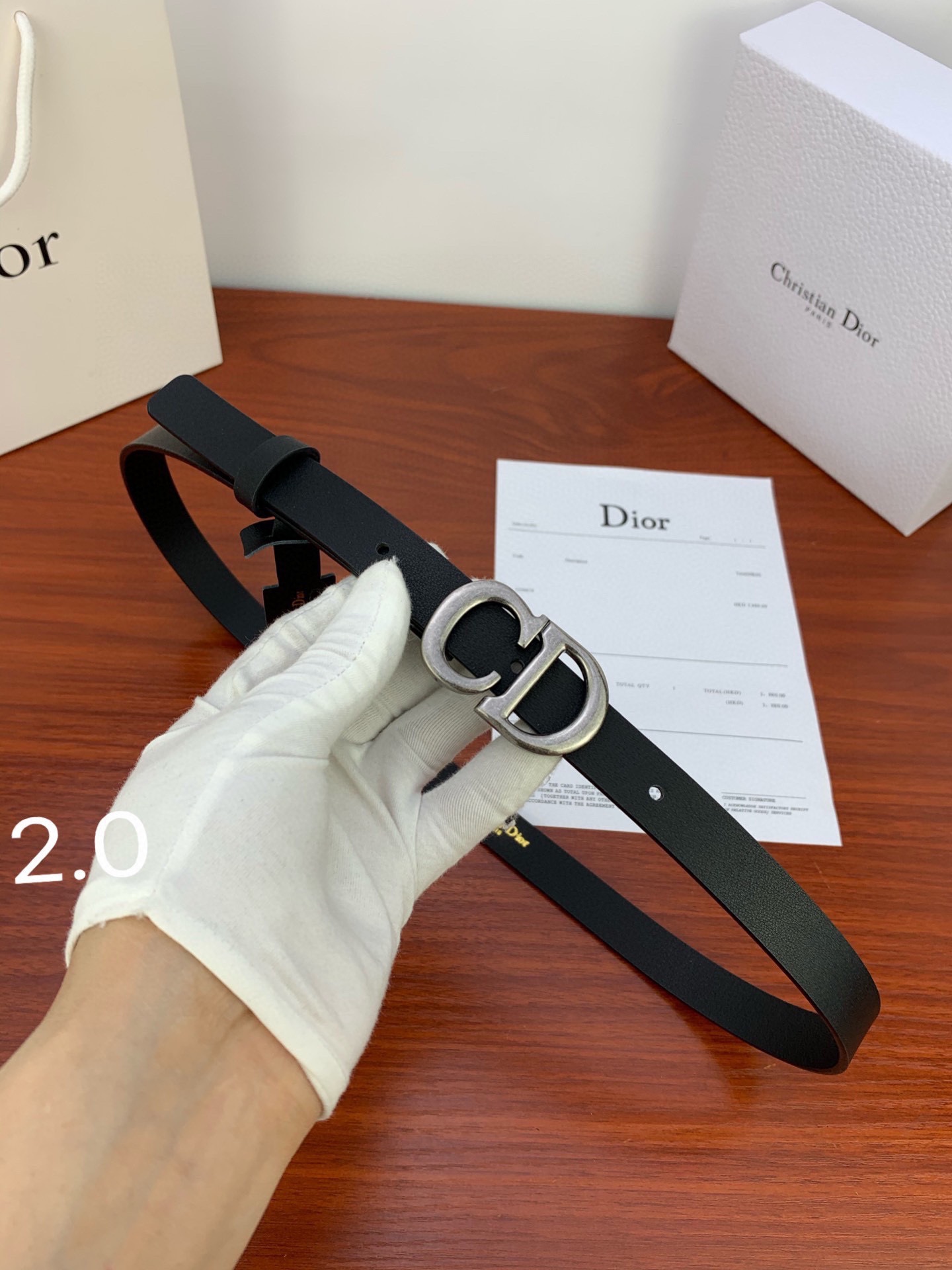 宽度2.0cm Dior（迪奧）爆款平面無線帶身/Saddle黑色牛皮革皮带
