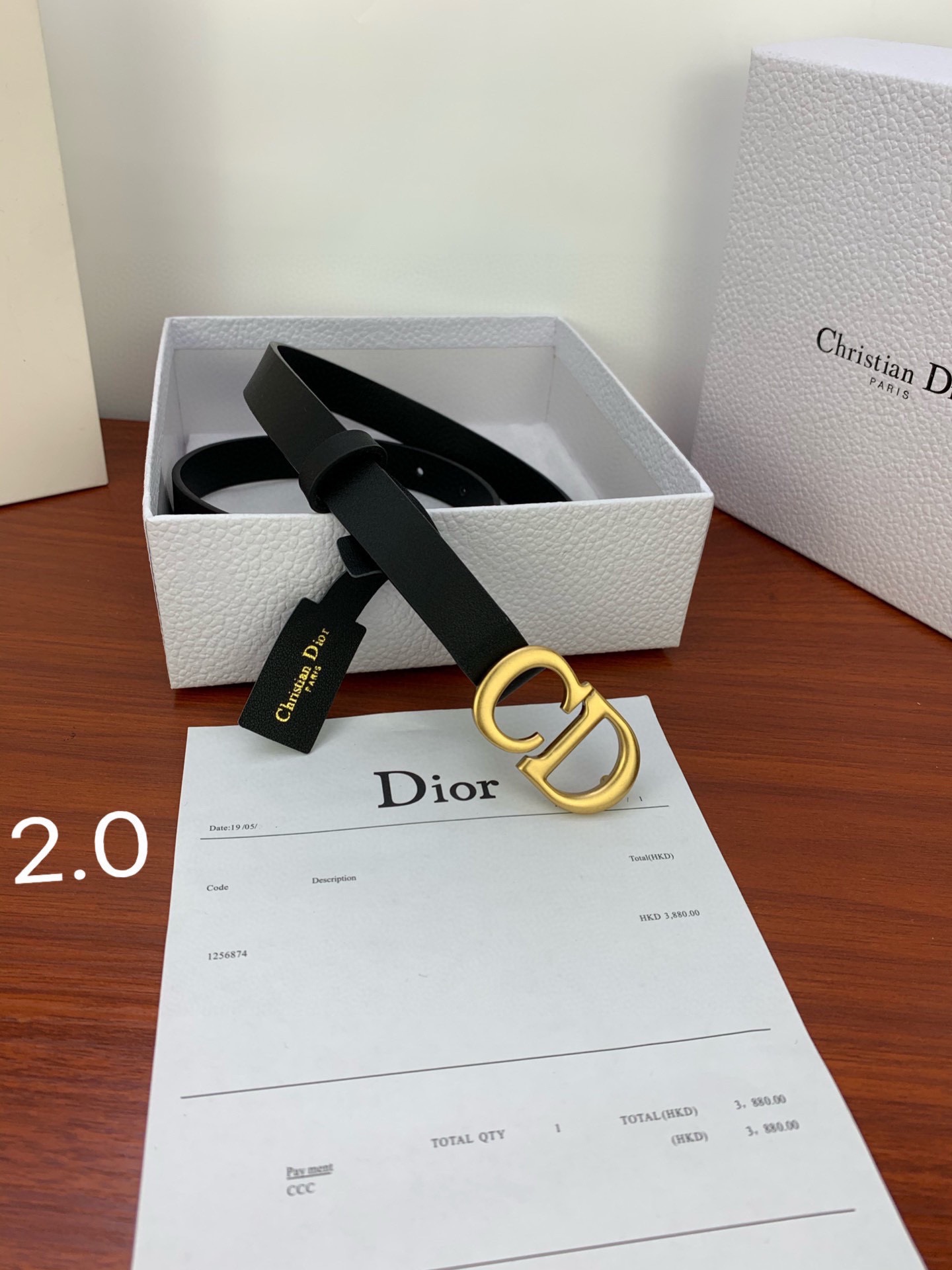宽度2.0cm Dior（迪奧）爆款平面無線帶身/Saddle黑色牛皮革皮带