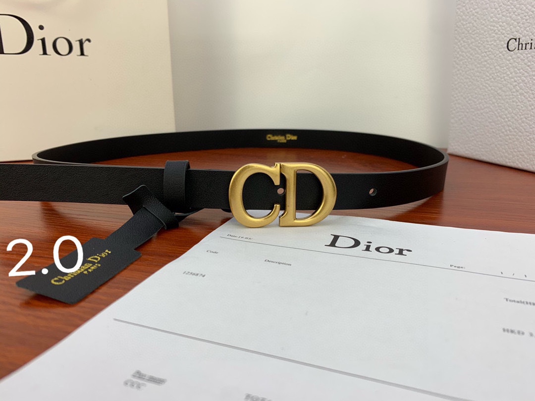 宽度2.0cm Dior（迪奧）爆款平面無線帶身/Saddle黑色牛皮革皮带