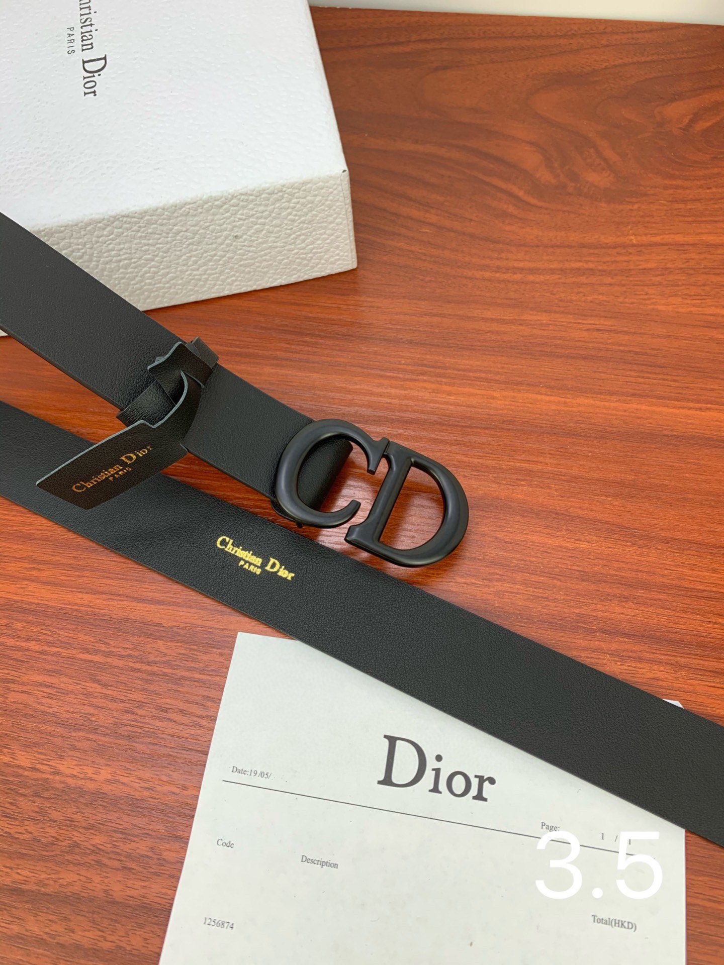 Dior（迪奧）爆款平面無線帶身/Saddle黑色牛皮革皮带 金色复古金属“CD”标志