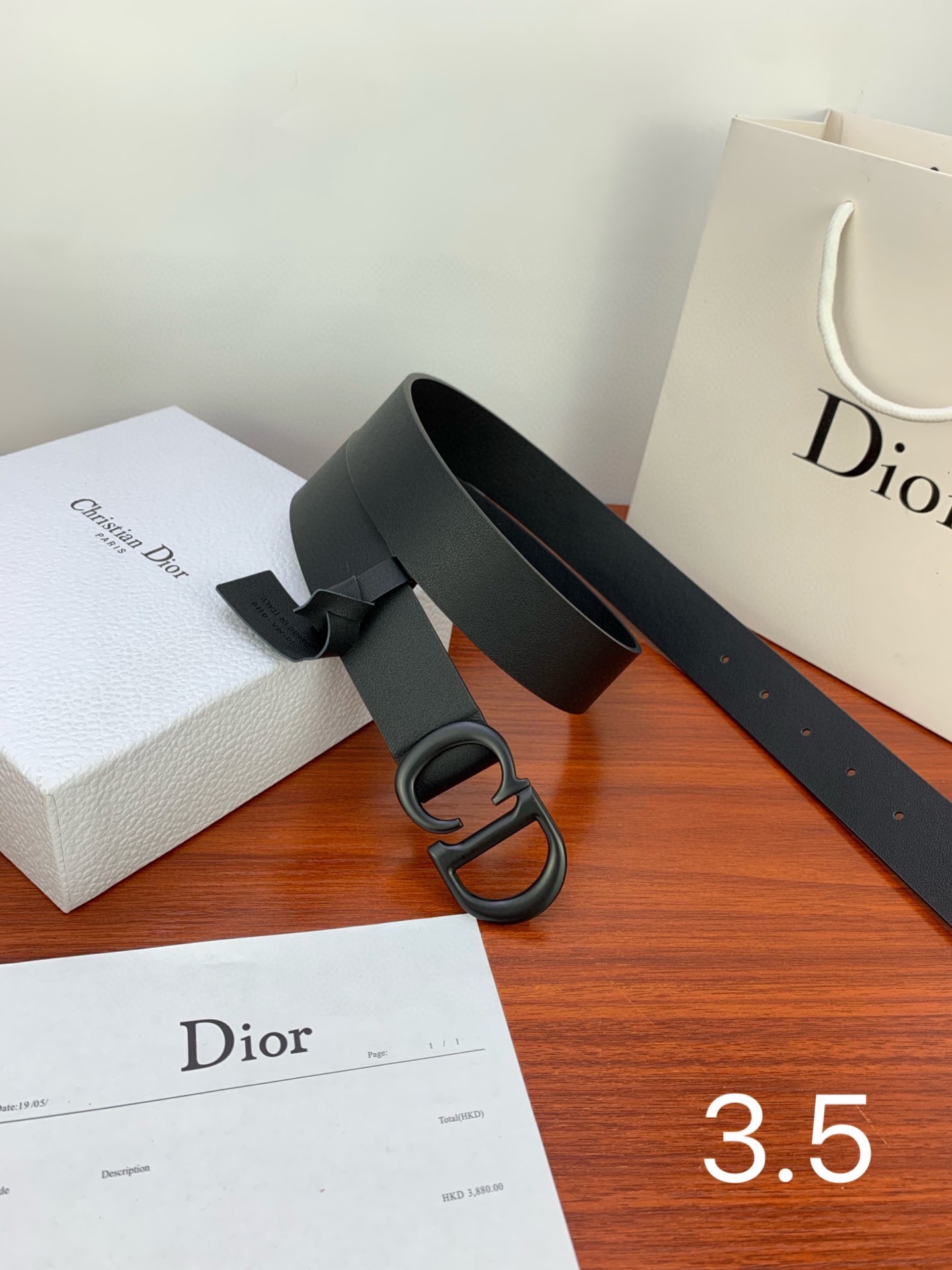Dior（迪奧）爆款平面無線帶身/Saddle黑色牛皮革皮带 金色复古金属“CD”标志