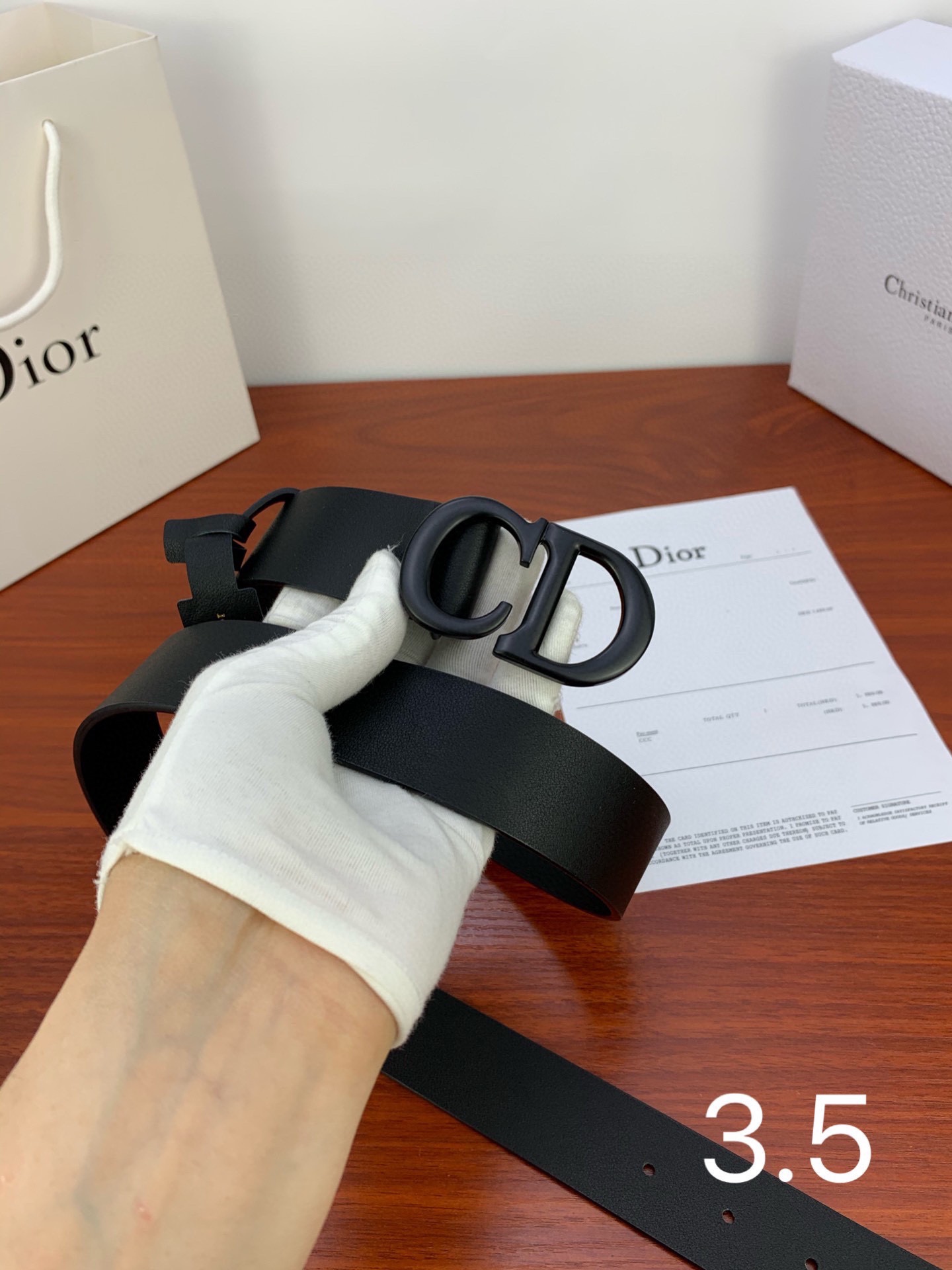 Dior（迪奧）爆款平面無線帶身/Saddle黑色牛皮革皮带 金色复古金属“CD”标志