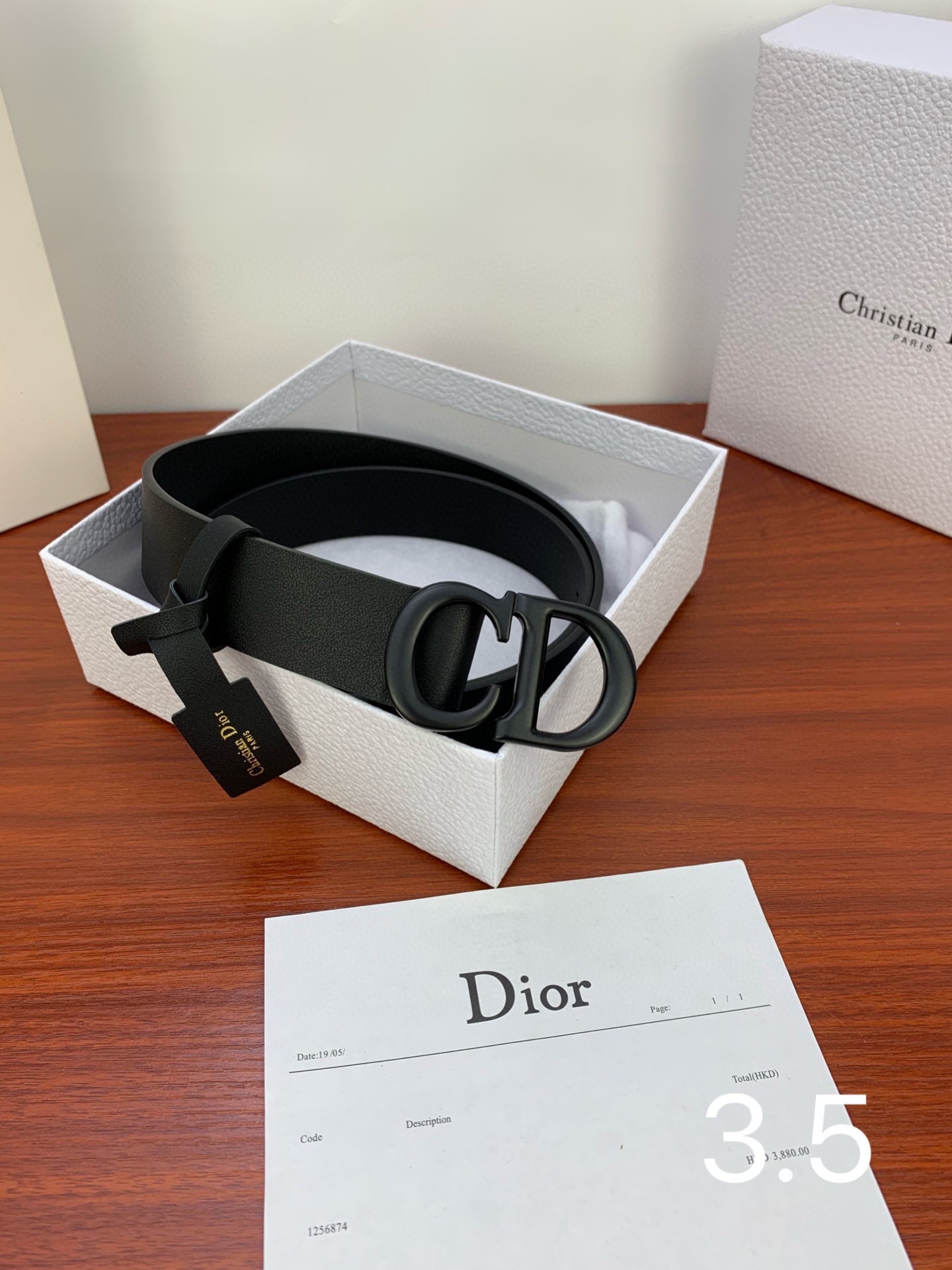 Dior（迪奧）爆款平面無線帶身/Saddle黑色牛皮革皮带 金色复古金属“CD”标志