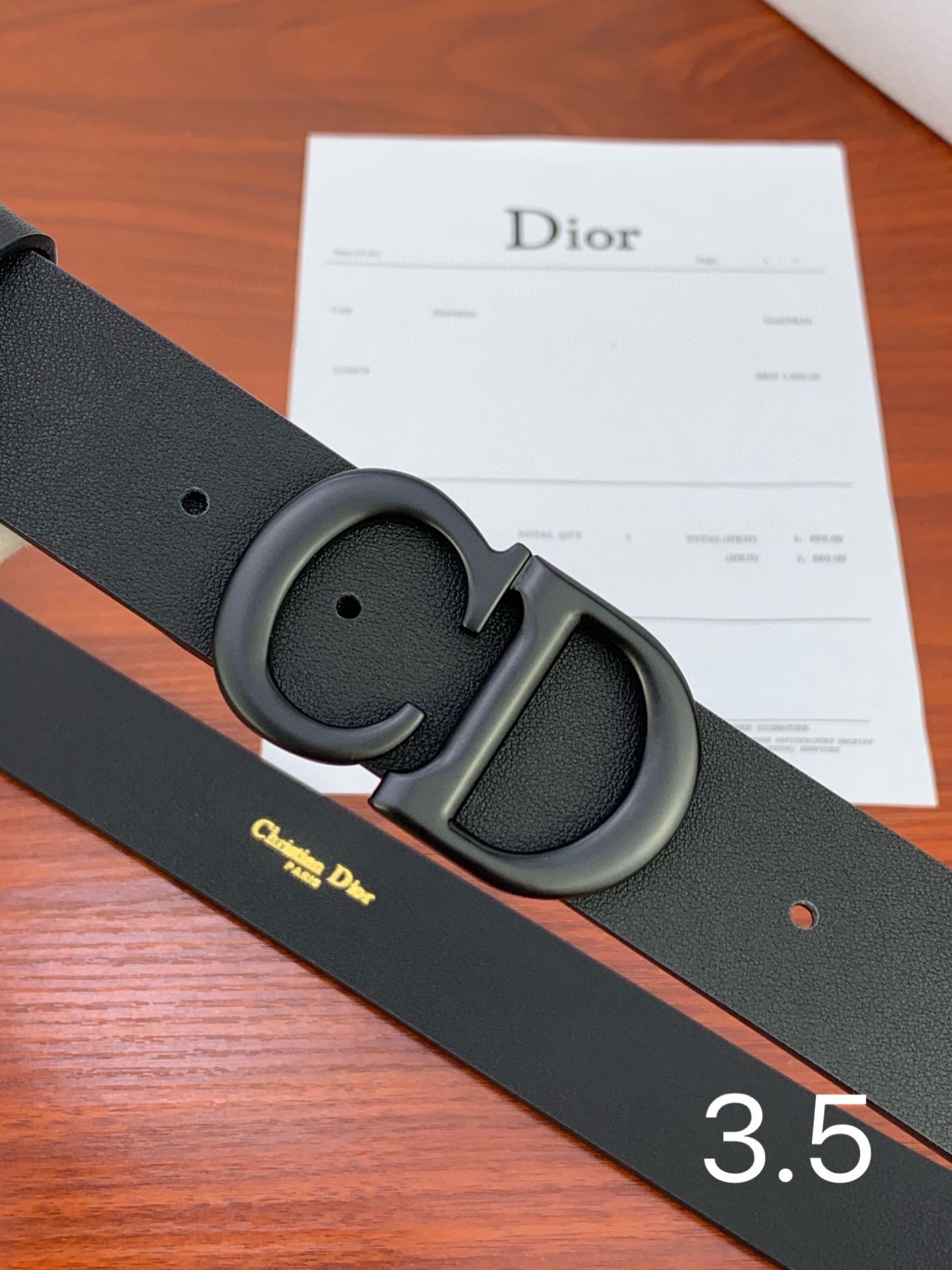 Dior（迪奧）爆款平面無線帶身/Saddle黑色牛皮革皮带 金色复古金属“CD”标志