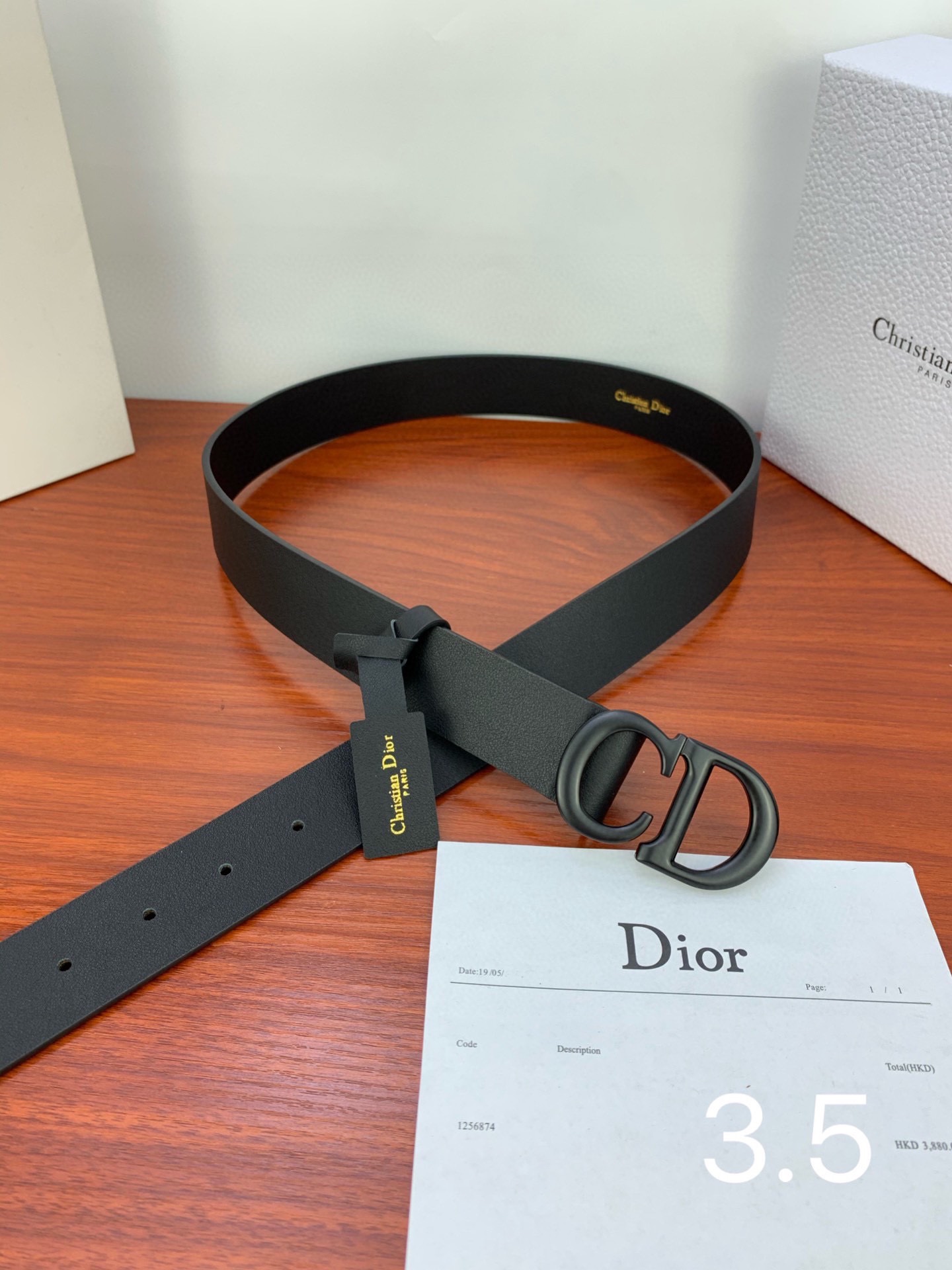 Dior（迪奧）爆款平面無線帶身/Saddle黑色牛皮革皮带 金色复古金属“CD”标志