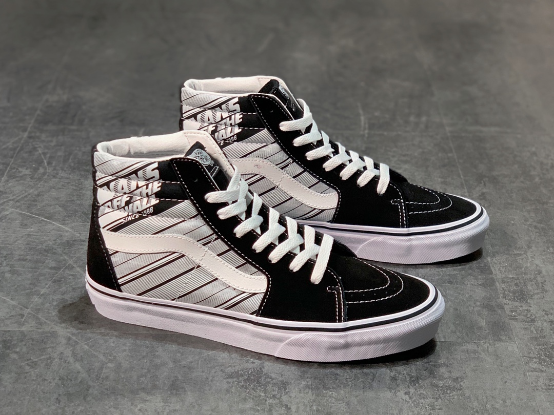 160 Vans Sk8-Hi 高帮涂鸦黑白印花  休闲高帮滑板鞋