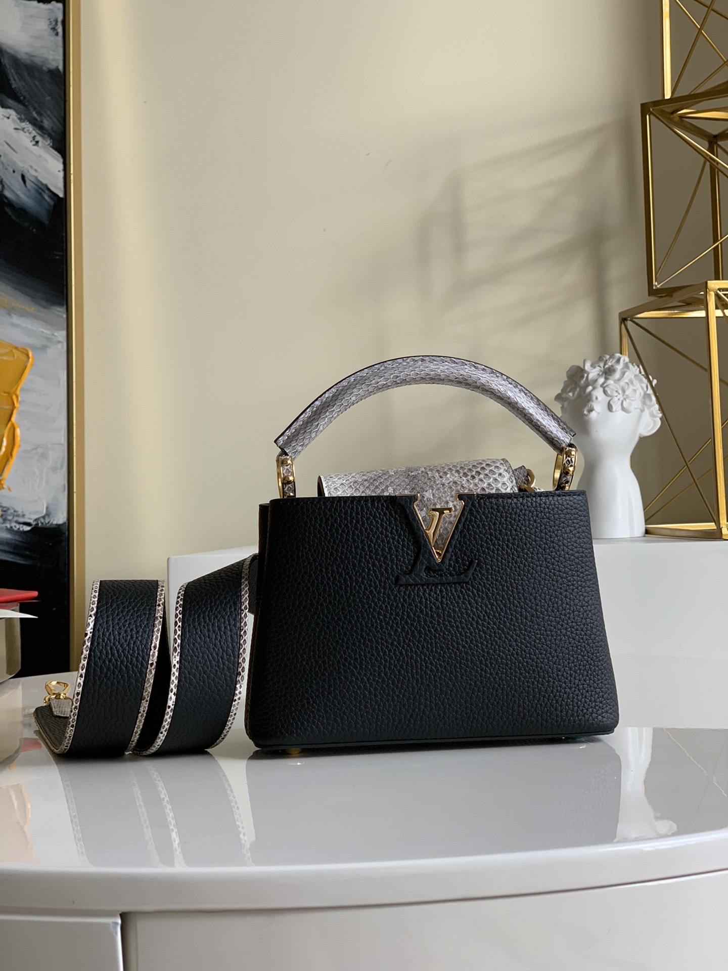 Louis Vuitton LV Capucines Bags Handbags Calfskin Cowhide Snake Skin Mini M95509