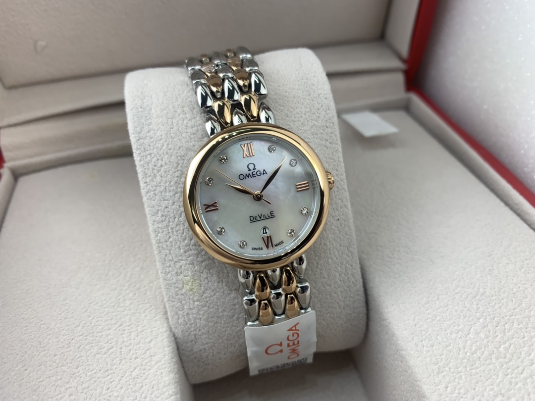 Omega 皇家 欧米茄蝶飞系列间金贝壳表盘女表
