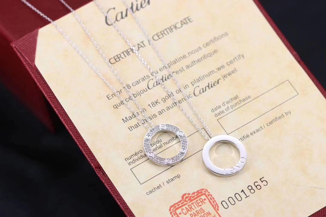 Cartier 卡地亚 银色LOVE满钻圆饼 锁骨项链