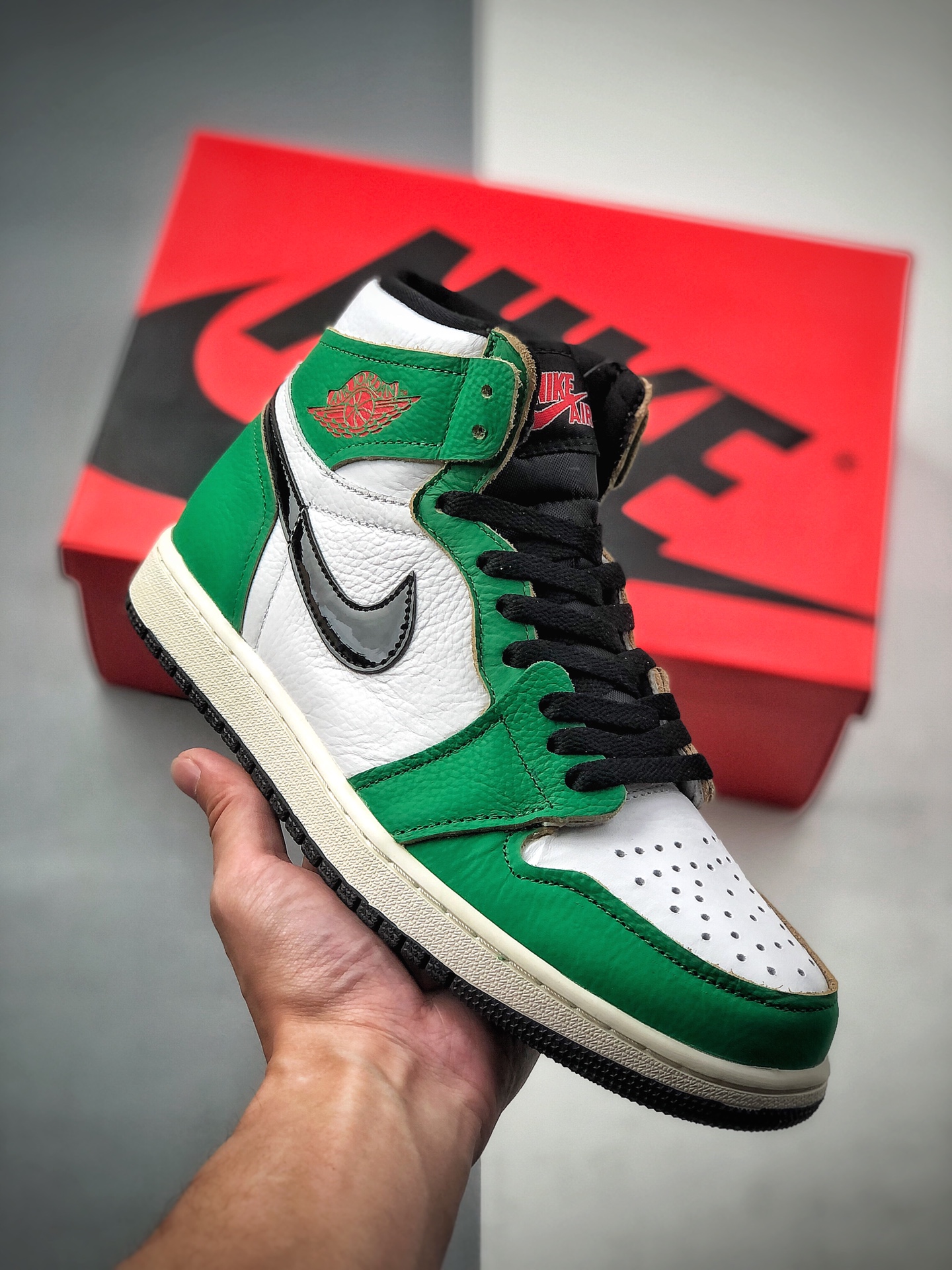 Air Jordan 1 "Lucky Green" AJ1, verde blanco de la suerte, zapatillas de baloncesto culturales para hombre