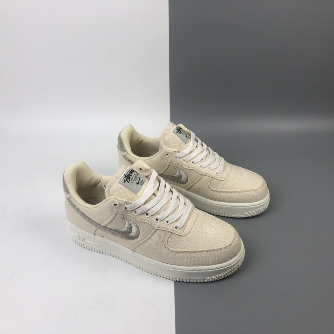 280 美国元祖街头潮牌Stussy斯图西 x Nike Air Force 1 '07 Low”Black Cool”空军低帮经典百搭休闲运动板鞋“奶黄白黑麻布电绣钩子”CZ9084-200