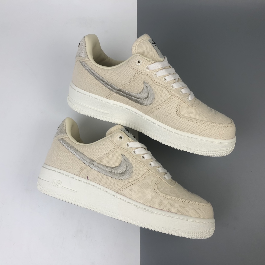 280 美国元祖街头潮牌Stussy斯图西 x Nike Air Force 1 '07 Low”Black Cool”空军低帮经典百搭休闲运动板鞋“奶黄白黑麻布电绣钩子”CZ9084-200