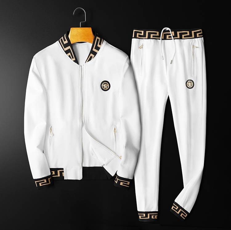 Versace Clothing Two Piece Outfits & Matching Sets High Quality Designer Replica
 Black White Embroidery Men Cotton Fall/Winter Collection Fashion Casual