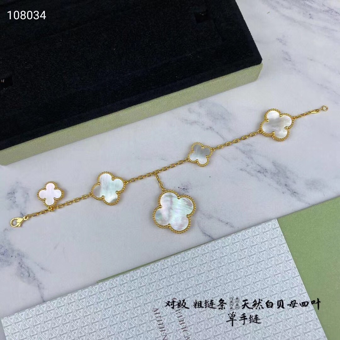 NO:639373,[High version] vca size spaced five-flowered white shell sterling silver bracelet, Vca bracelet, bracelet, pure silver19860909【高版】 vca大小间隔五花白贝纯银手链,Vca手链,bracelet,pure silver,Jewelry