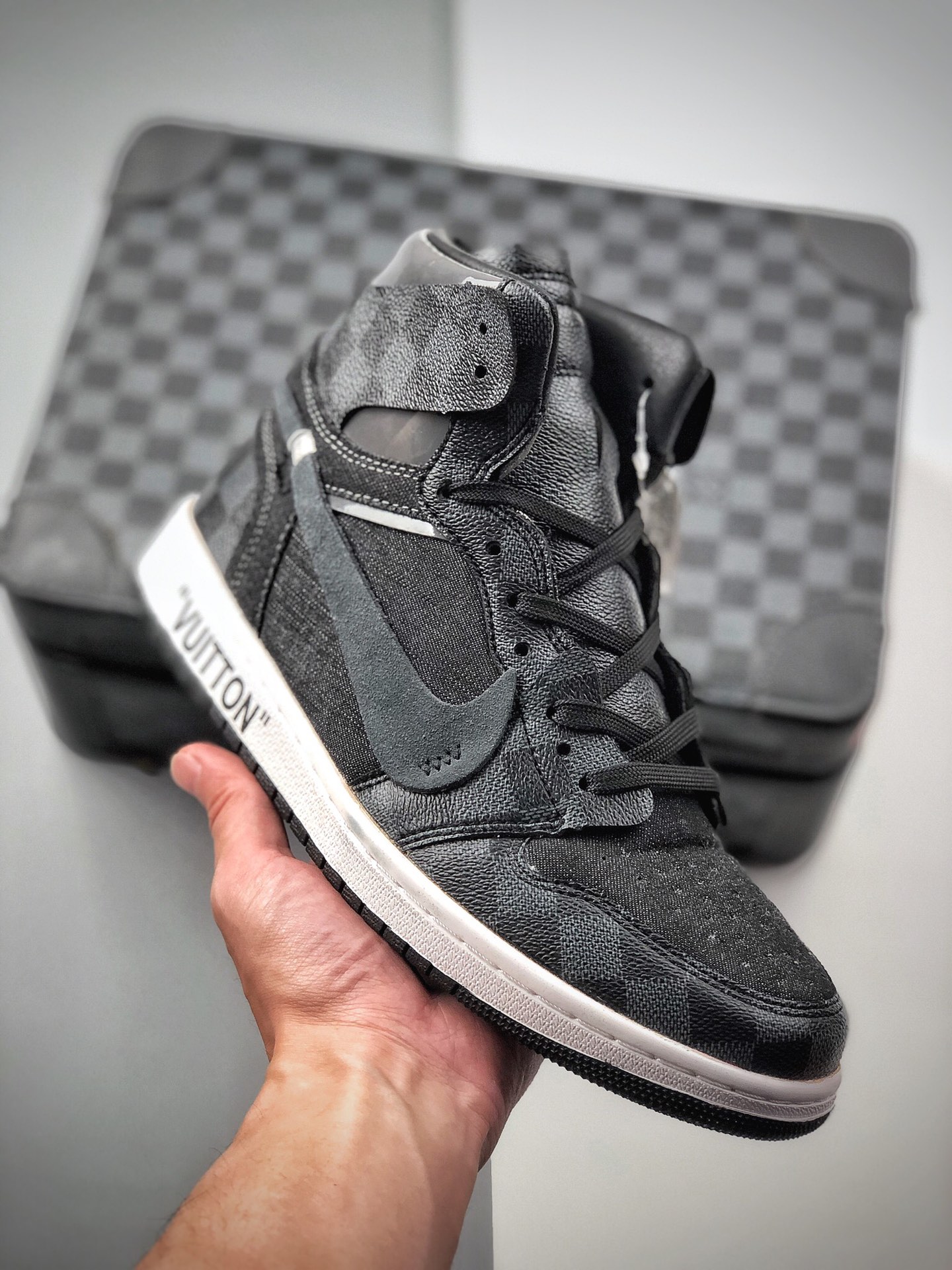 Louis Vuitton x OFF WHITE - Air Jordan 1 colaboración limitada de tres partes! Calidad de primera capa de nivel superio…