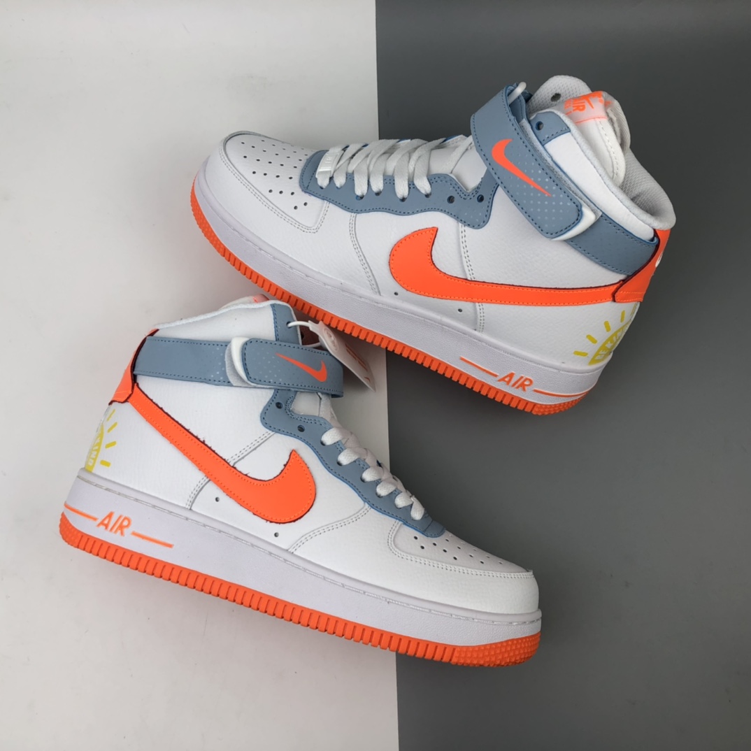 250 Nike Air Force 1 High “Be Kind”空军一号清爽白橙配色高帮板鞋 DC2198-100