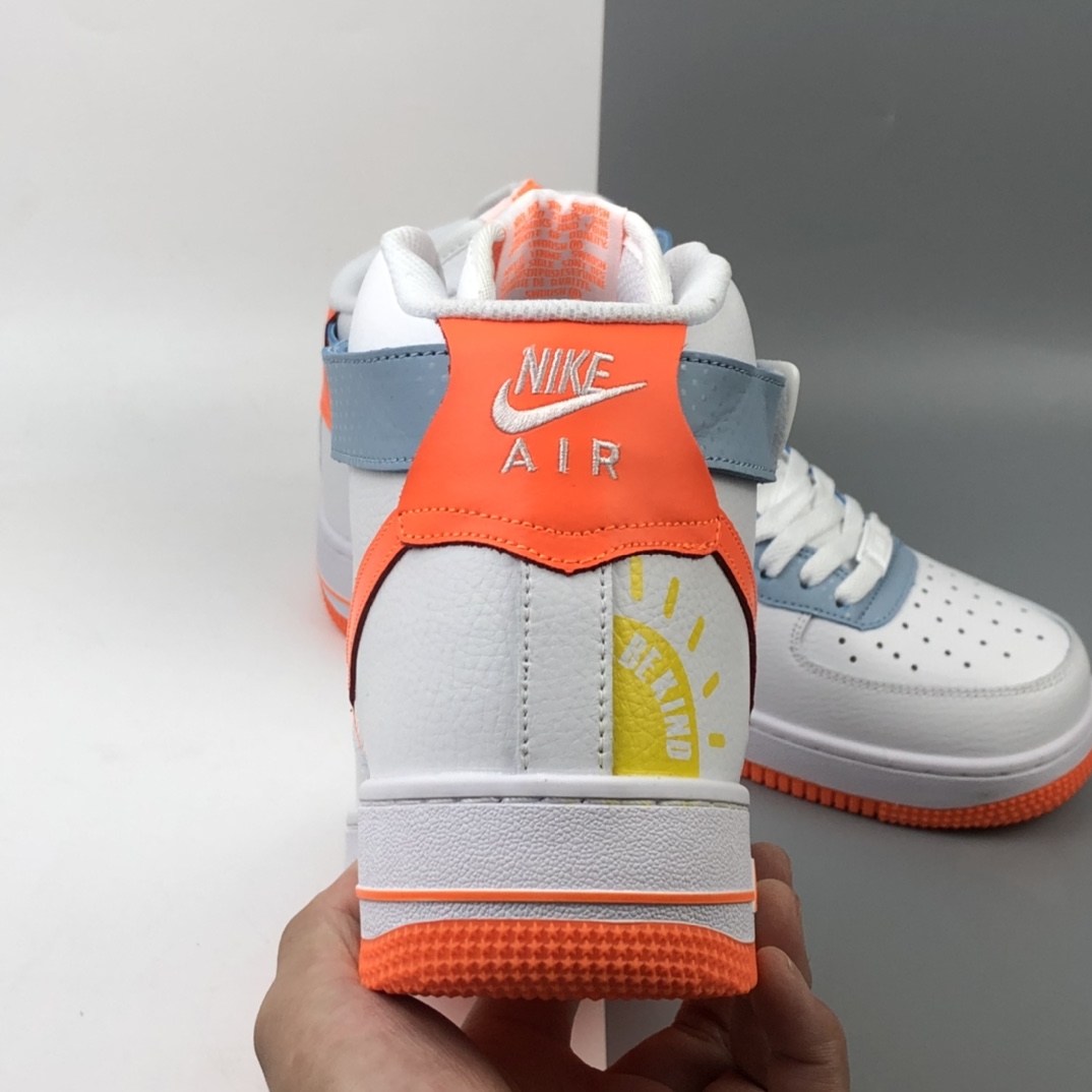 250 Nike Air Force 1 High “Be Kind”空军一号清爽白橙配色高帮板鞋 DC2198-100