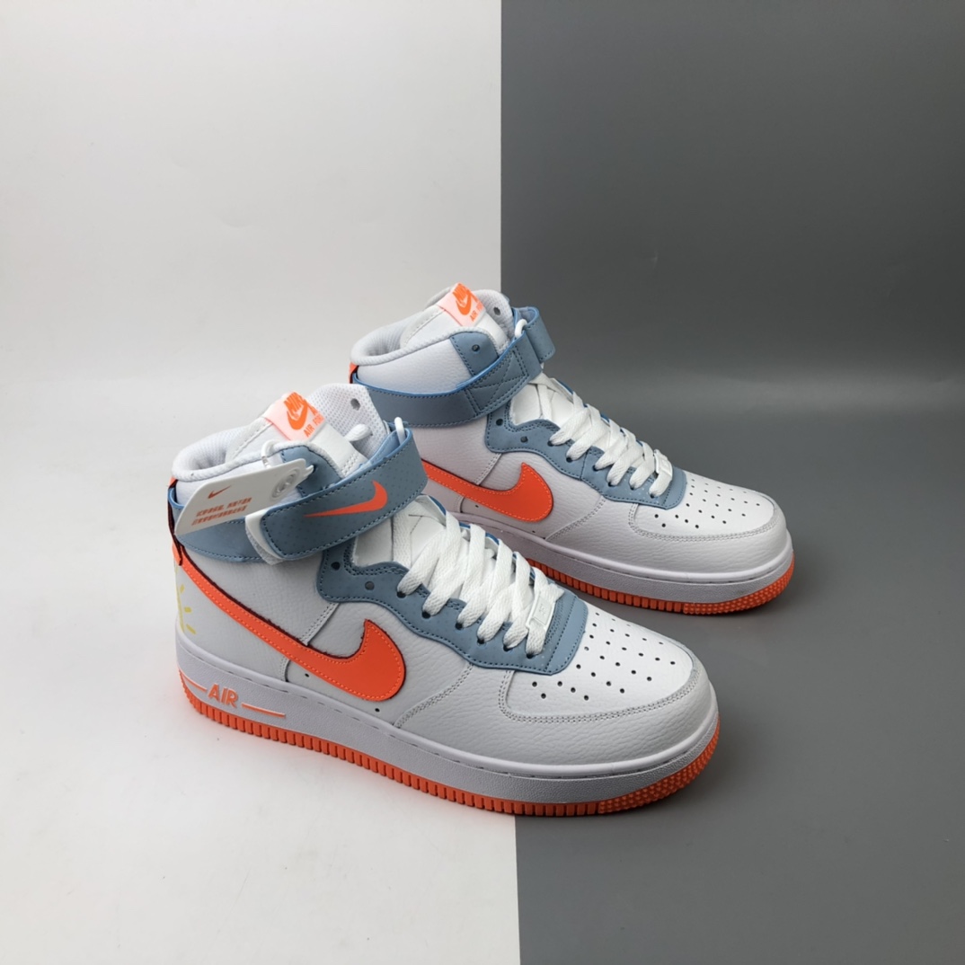 250 Nike Air Force 1 High “Be Kind”空军一号清爽白橙配色高帮板鞋 DC2198-100