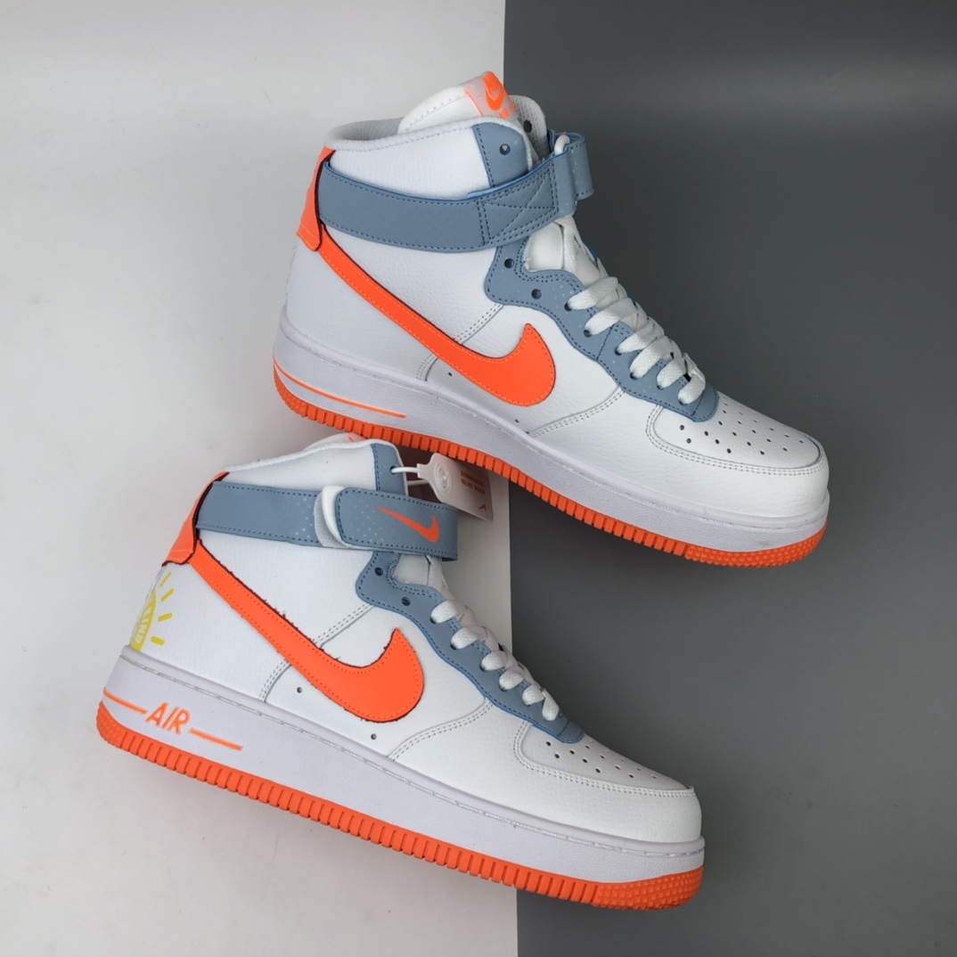 250 Nike Air Force 1 High “Be Kind”空军一号清爽白橙配色高帮板鞋 DC2198-100