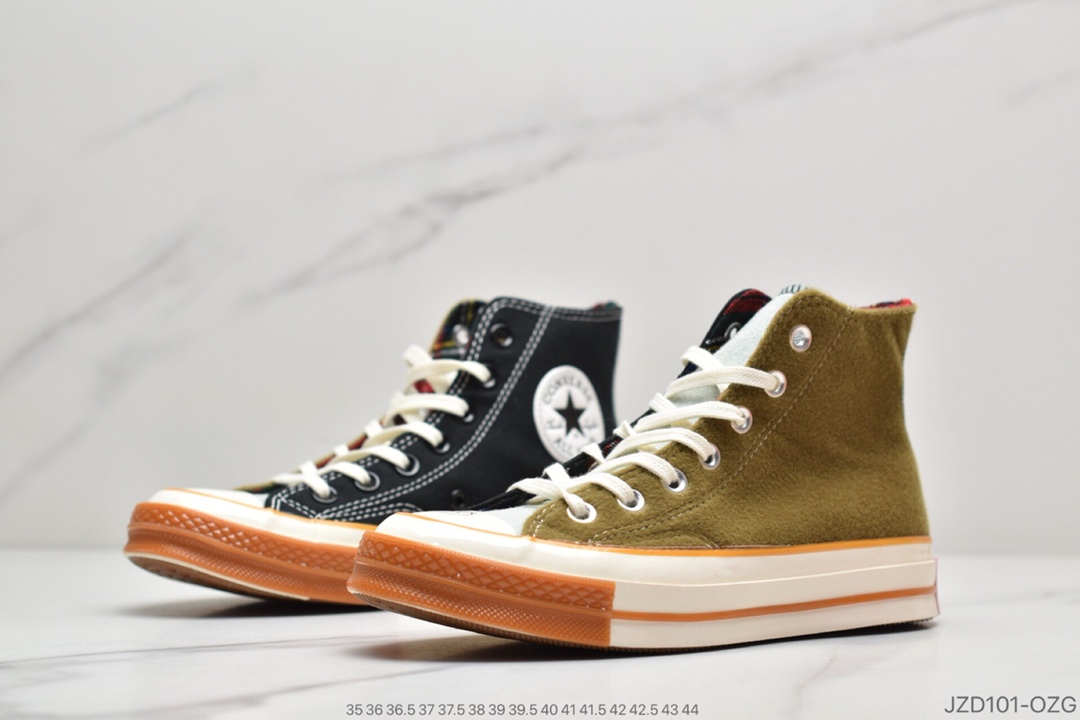 140 Converse Chuck Taylor 1970”Renew”复古高帮休闲硫化板鞋“涂鸦哭脸毛毯牛仔帆布拼接”169843C