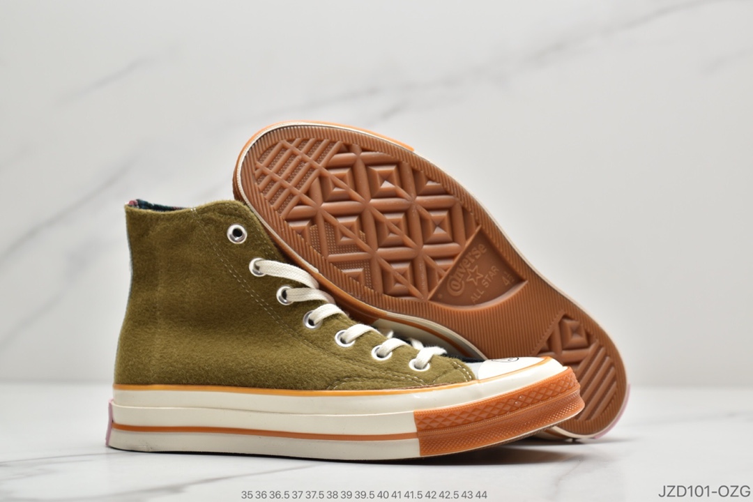 140 Converse Chuck Taylor 1970”Renew”复古高帮休闲硫化板鞋“涂鸦哭脸毛毯牛仔帆布拼接”169843C