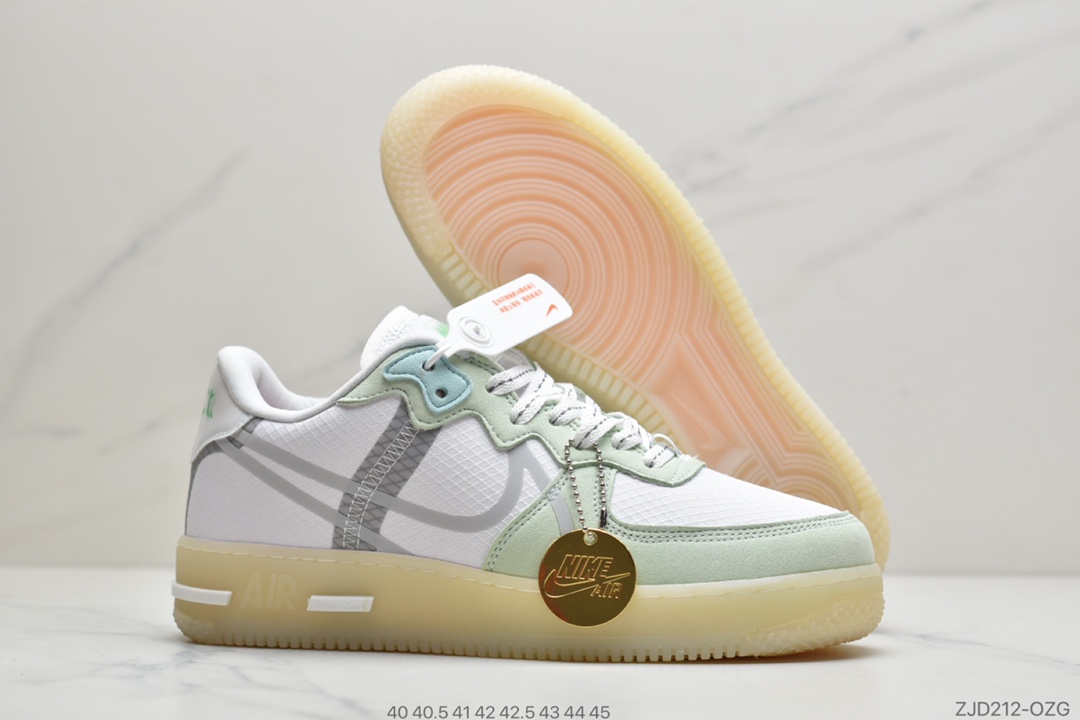 240 公司级耐克Nike Air Force 1 React D/MS/X”White/Light/Sail-Rush Ice” 薄荷夜绿 空军一号新型瑞亚轻量低帮百搭板鞋 货号#CQ8879-111