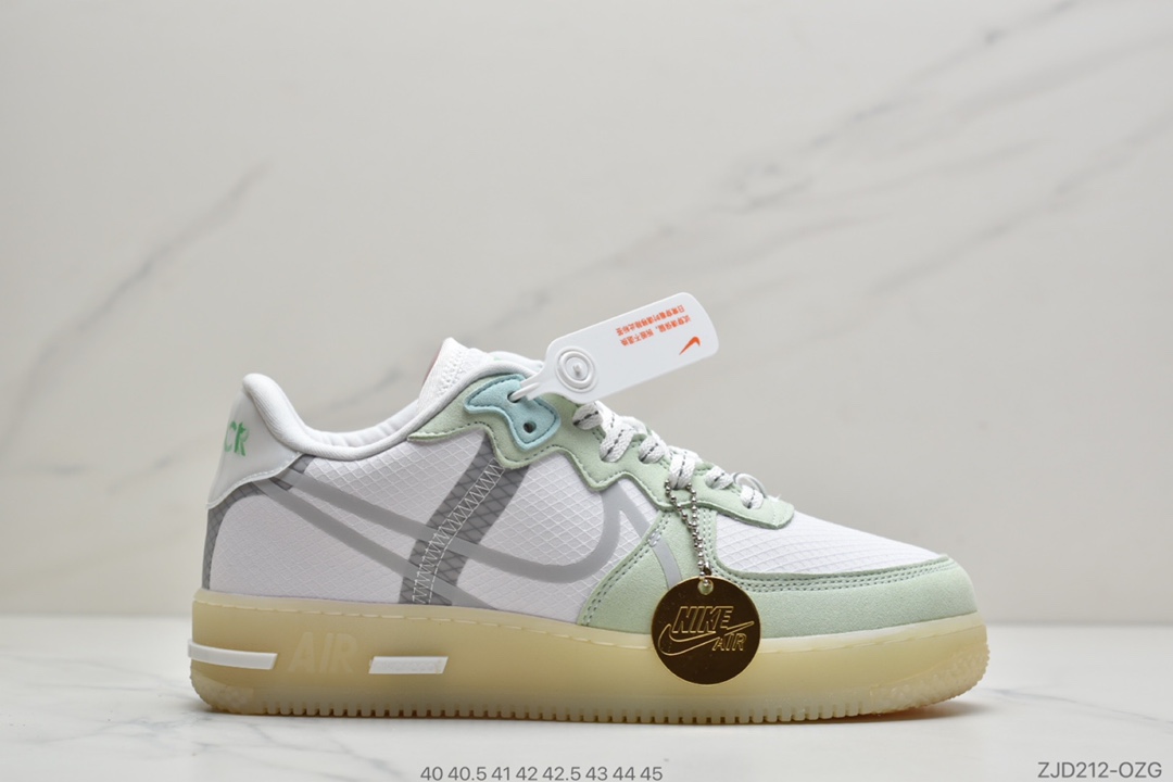 240 公司级耐克Nike Air Force 1 React D/MS/X”White/Light/Sail-Rush Ice” 薄荷夜绿 空军一号新型瑞亚轻量低帮百搭板鞋 货号#CQ8879-111