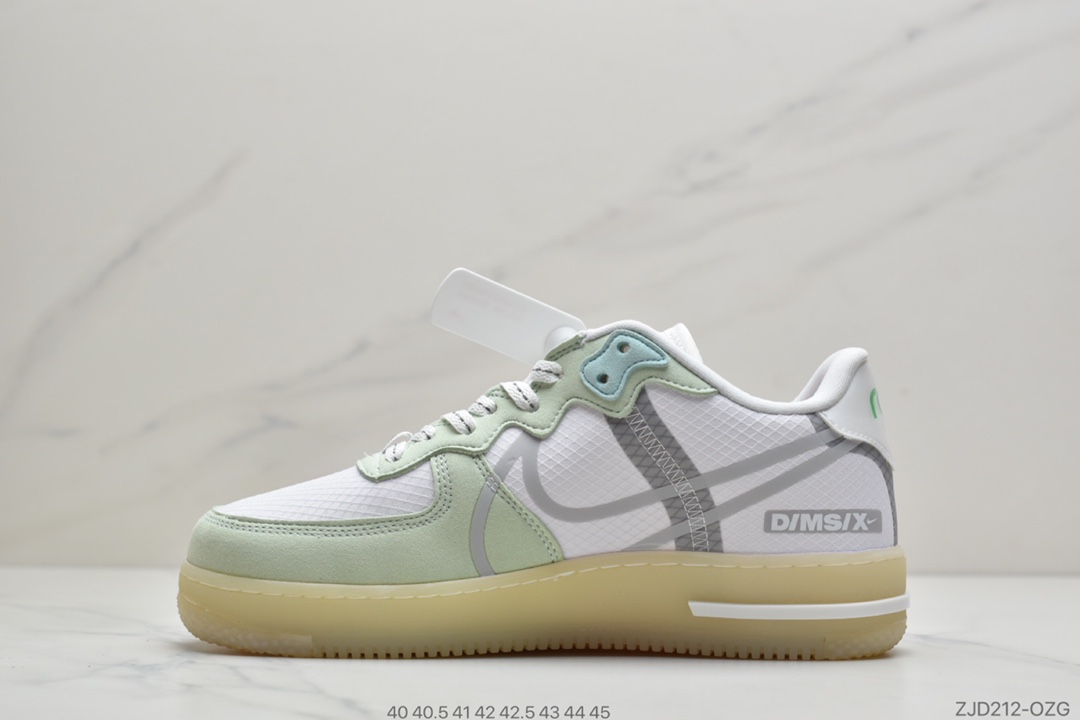 240 公司级耐克Nike Air Force 1 React D/MS/X”White/Light/Sail-Rush Ice” 薄荷夜绿 空军一号新型瑞亚轻量低帮百搭板鞋 货号#CQ8879-111