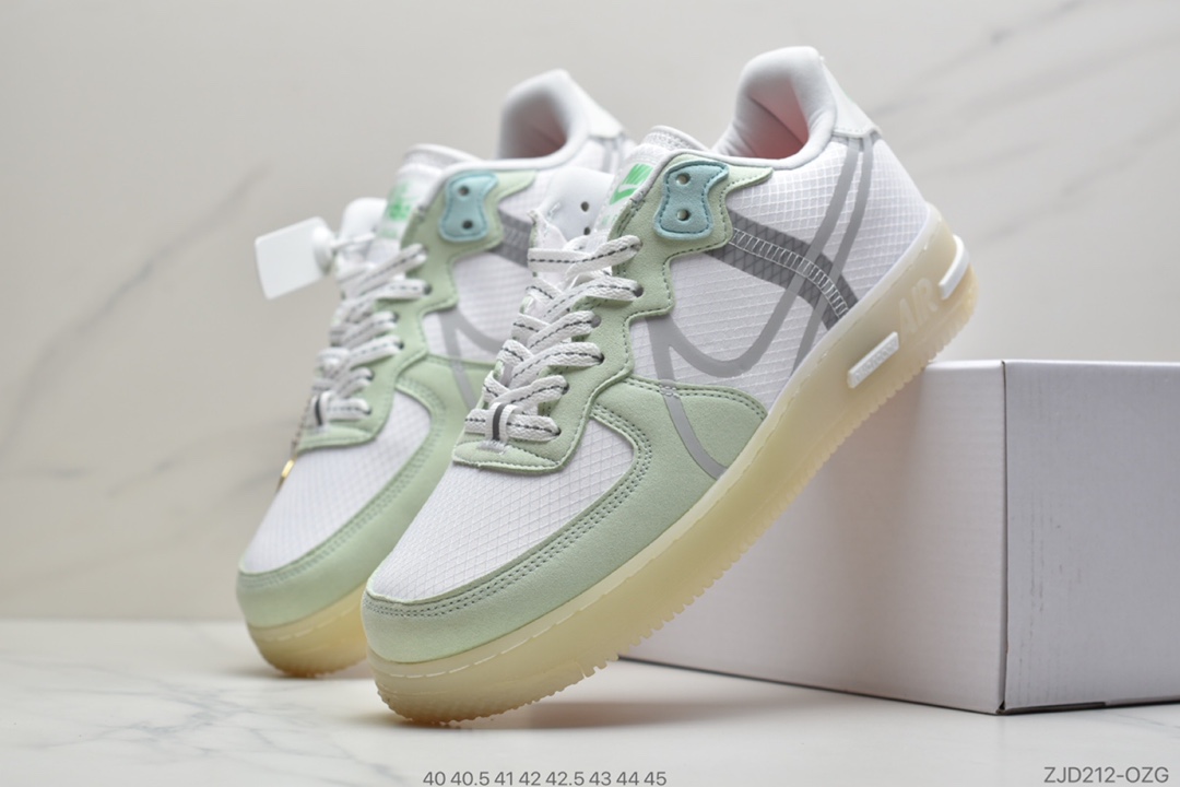 240 公司级耐克Nike Air Force 1 React D/MS/X”White/Light/Sail-Rush Ice” 薄荷夜绿 空军一号新型瑞亚轻量低帮百搭板鞋 货号#CQ8879-111