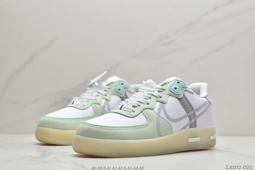 240 公司级耐克Nike Air Force 1 React D/MS/X”White/Light/Sail-Rush Ice” 薄荷夜绿 空军一号新型瑞亚轻量低帮百搭板鞋 货号#CQ8879-111