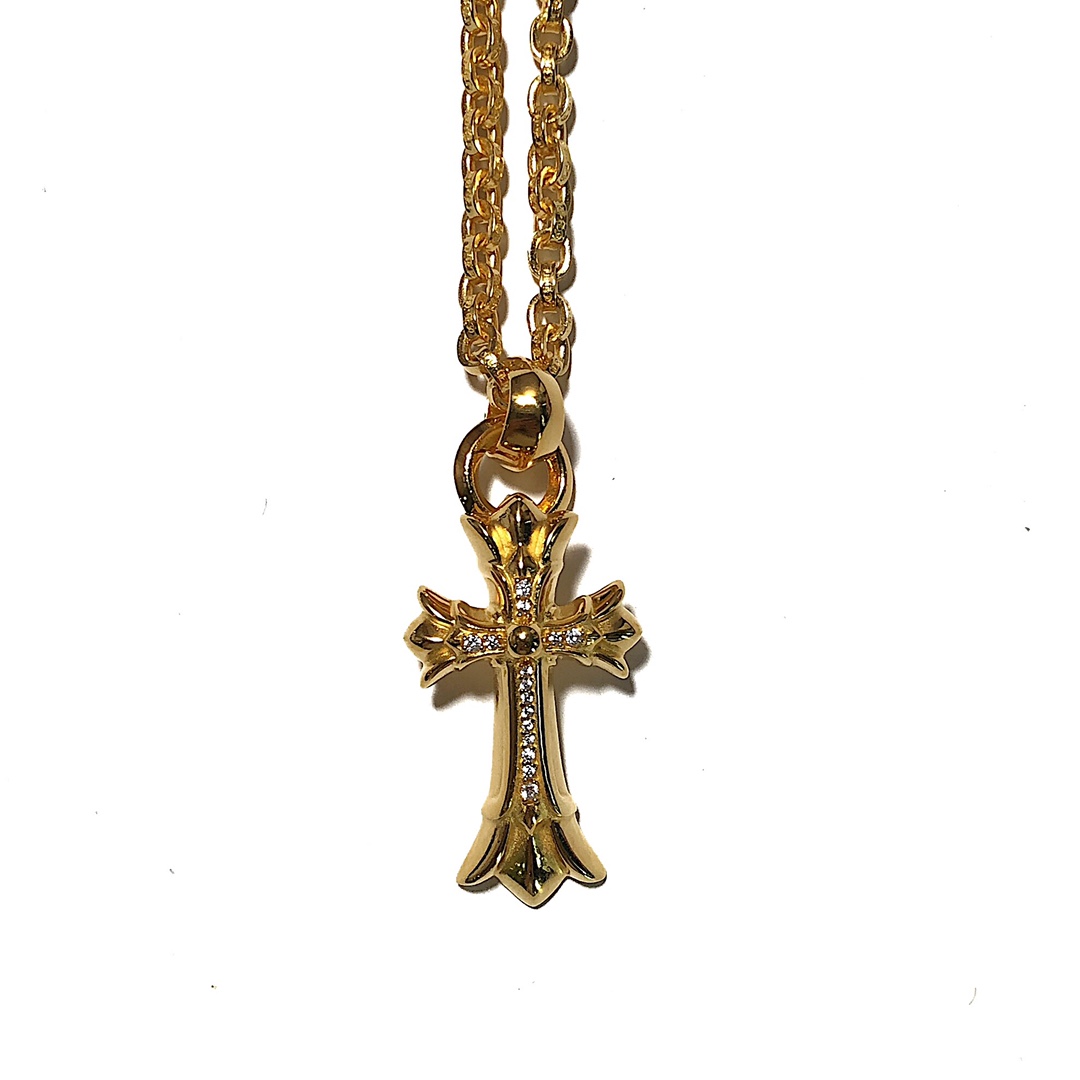 NO:106345,[New product is on the shelves] Croxin gold-plated 22 stone-intact necklace adopts multi-layer vacuum hand-intact technology, which is not ordinary on the market for lettering and the same authenticity. Chain length: 60cm, jewelry quality, chrome hearts, necklace, gold plating19860909【新品上架】 克罗心镀金22镶石项链 采用多层真空手镶工艺 非一般市面做刻字版型一致正品 链长:60cm,饰品精品,chrome hearts,necklace,gold plating,Jewelry