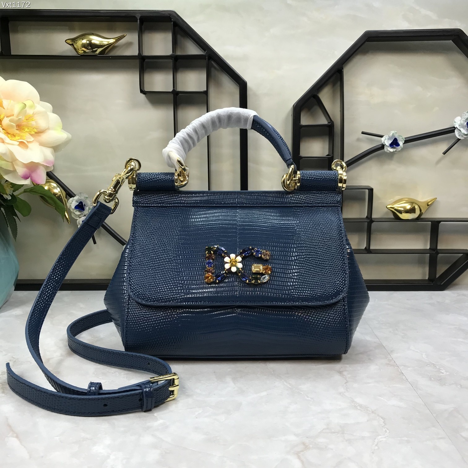小号Dolce&Gabbana杜嘉班纳彩钻蜥蜴纹斜挎小包原单完美袋形进口头层蜥蜴纹牛皮定制真空高电镀五金