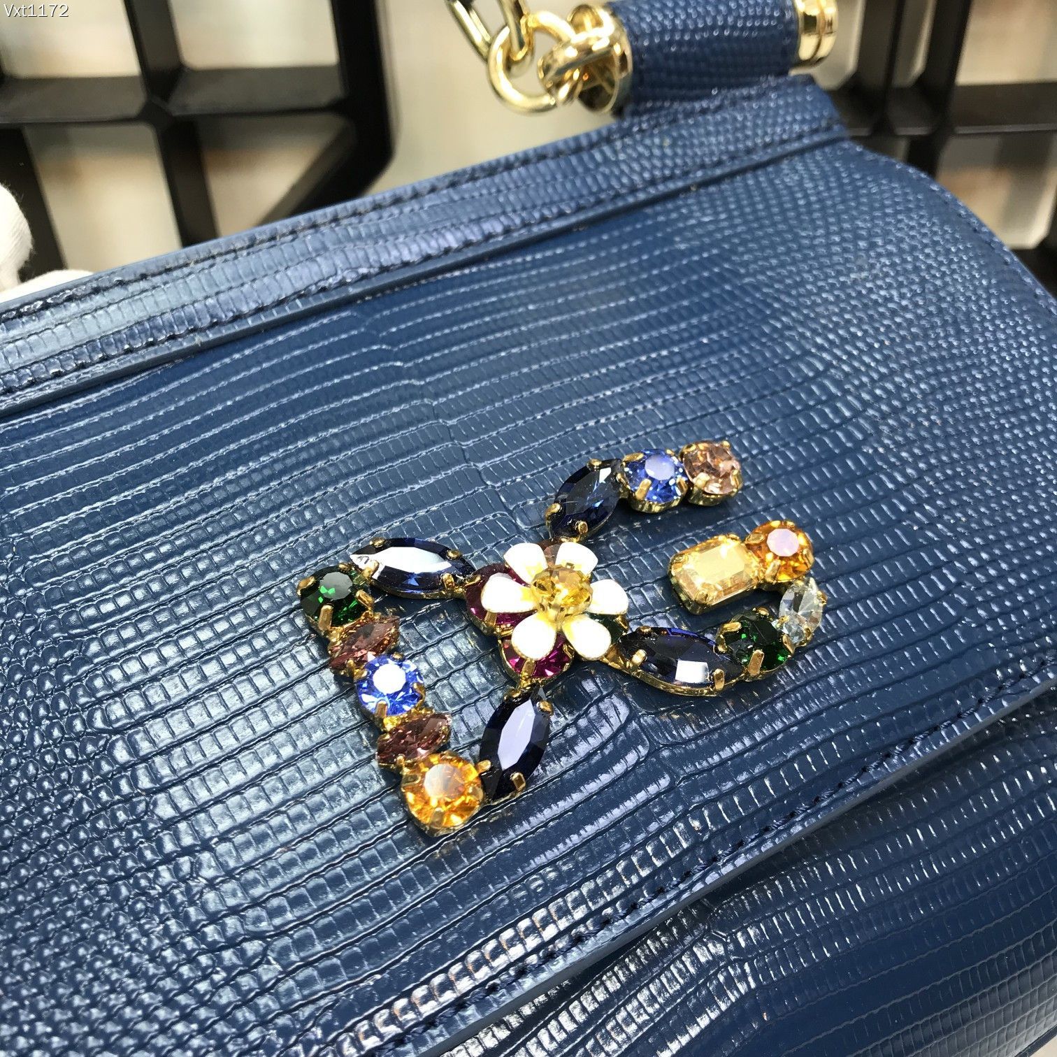 小号Dolce&Gabbana杜嘉班纳彩钻蜥蜴纹斜挎小包原单完美袋形进口头层蜥蜴纹牛皮定制真空高电镀五金