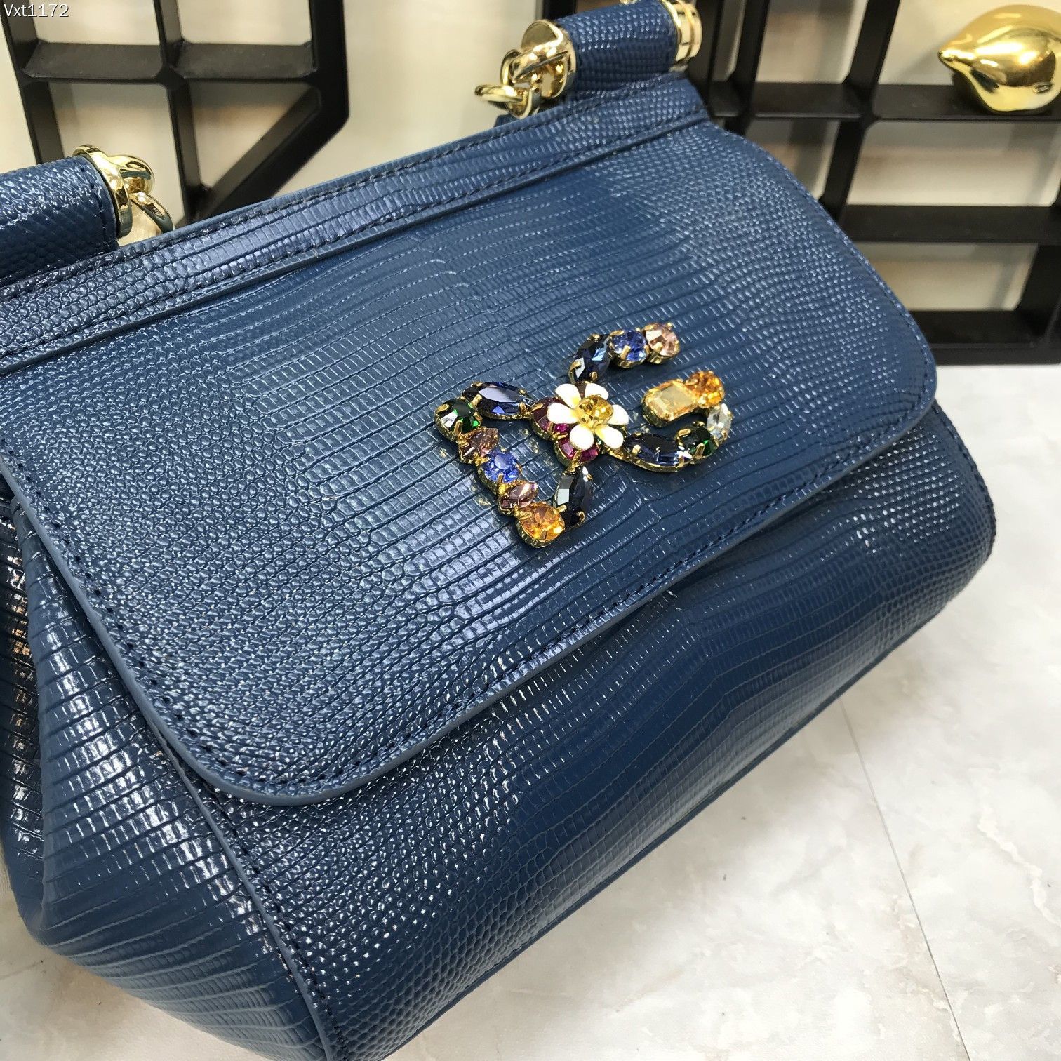 小号Dolce&Gabbana杜嘉班纳彩钻蜥蜴纹斜挎小包原单完美袋形进口头层蜥蜴纹牛皮定制真空高电镀五金