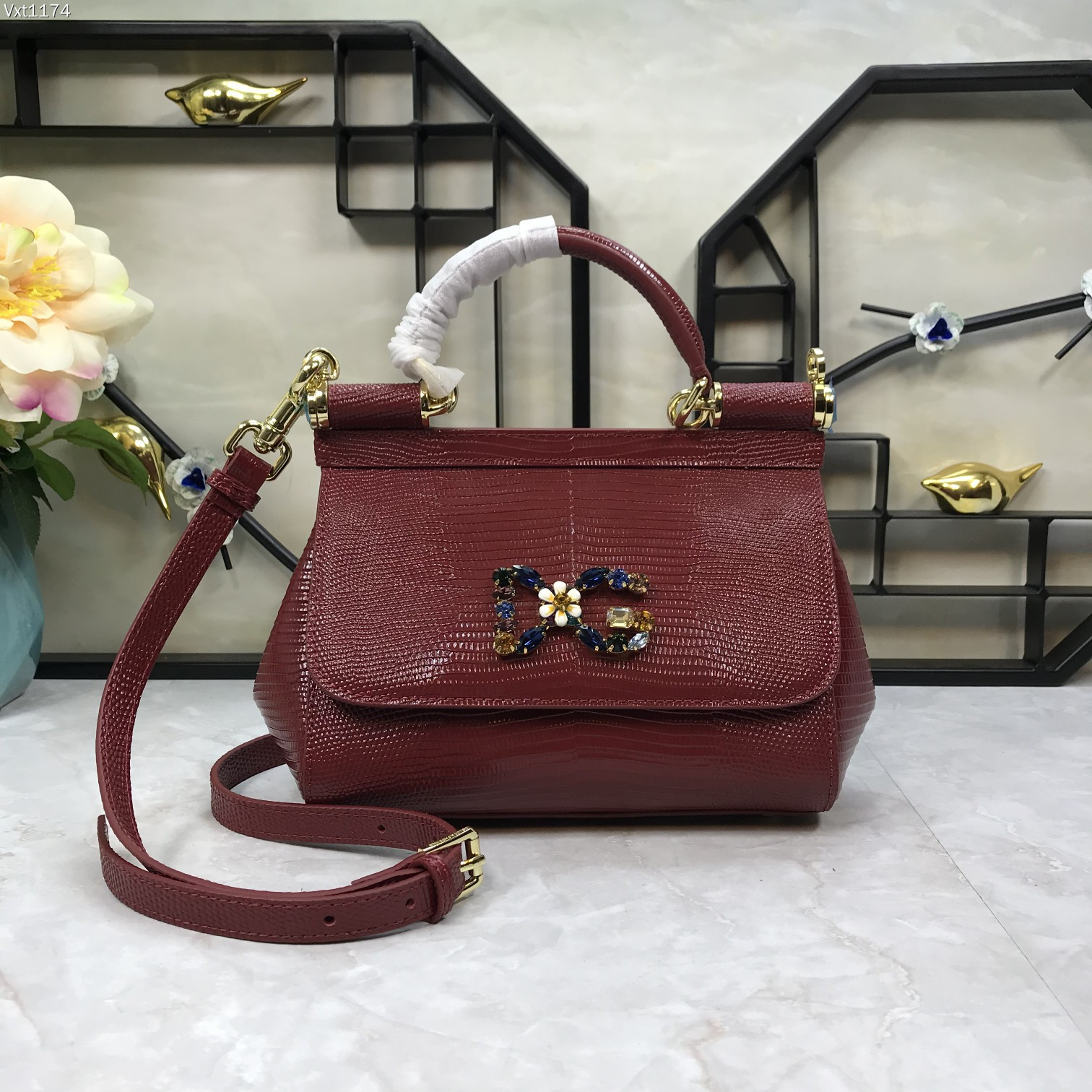 小号Dolce&Gabbana杜嘉班纳彩钻蜥蜴纹斜挎小包原单完美袋形进口头层蜥蜴纹牛皮定制真空高电镀五金