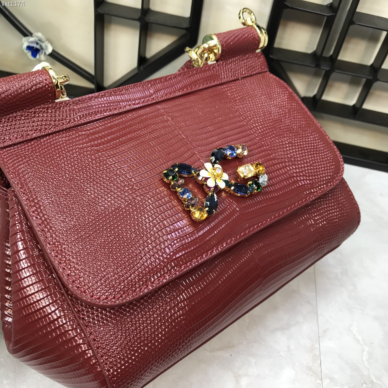小号Dolce&Gabbana杜嘉班纳彩钻蜥蜴纹斜挎小包原单完美袋形进口头层蜥蜴纹牛皮定制真空高电镀五金