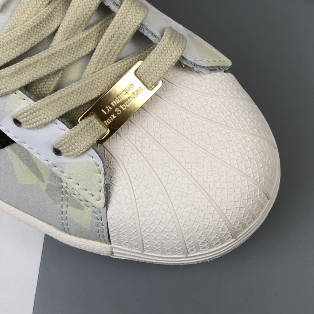 160 Adidas Originals Superstar”Spor Ayakkab”阿迪达斯三叶草“皮革棱形绿迷彩黑金LOGO”贝壳头经典百搭休闲运动板鞋 FW4392