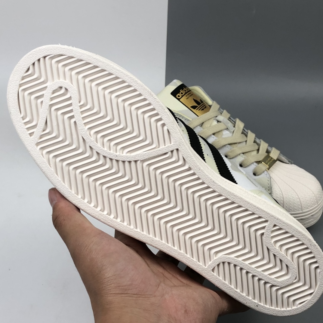 160 Adidas Originals Superstar”Spor Ayakkab”阿迪达斯三叶草“皮革棱形绿迷彩黑金LOGO”贝壳头经典百搭休闲运动板鞋 FW4392