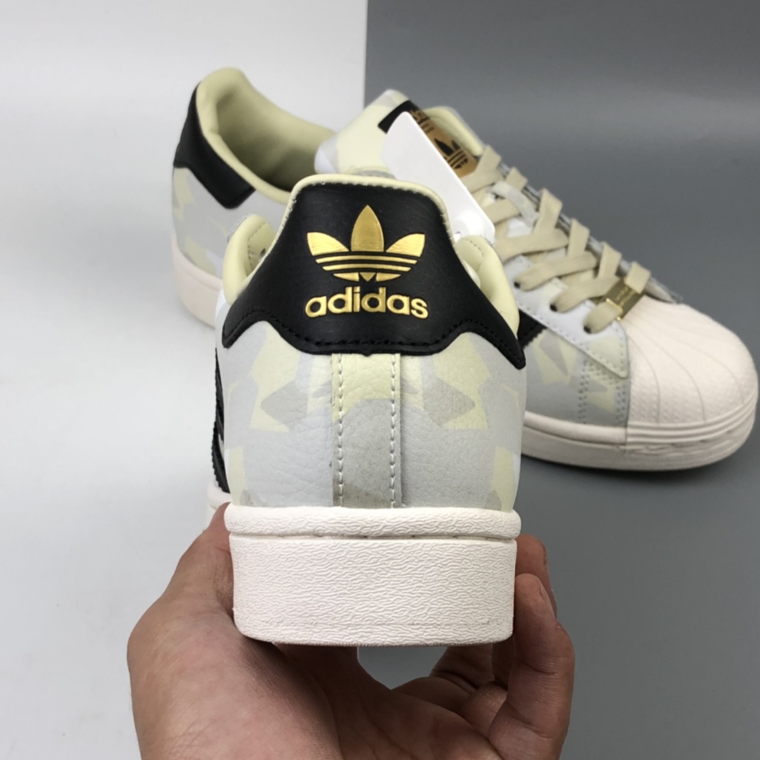 160 Adidas Originals Superstar”Spor Ayakkab”阿迪达斯三叶草“皮革棱形绿迷彩黑金LOGO”贝壳头经典百搭休闲运动板鞋 FW4392