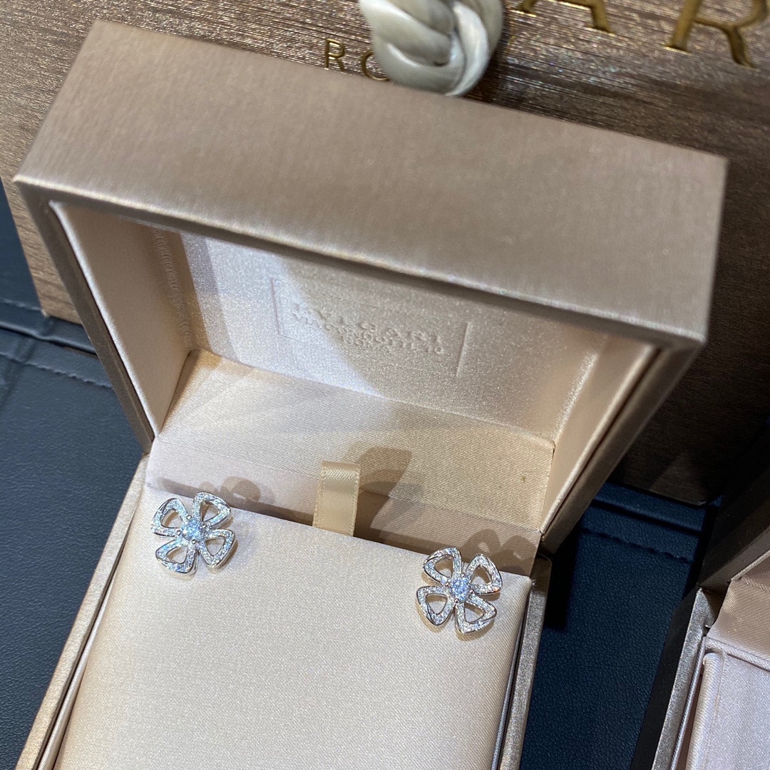 Best Replica 1:1
 Bvlgari Jewelry Earring Platinum Rose Gold White Set With Diamonds 925 Silver