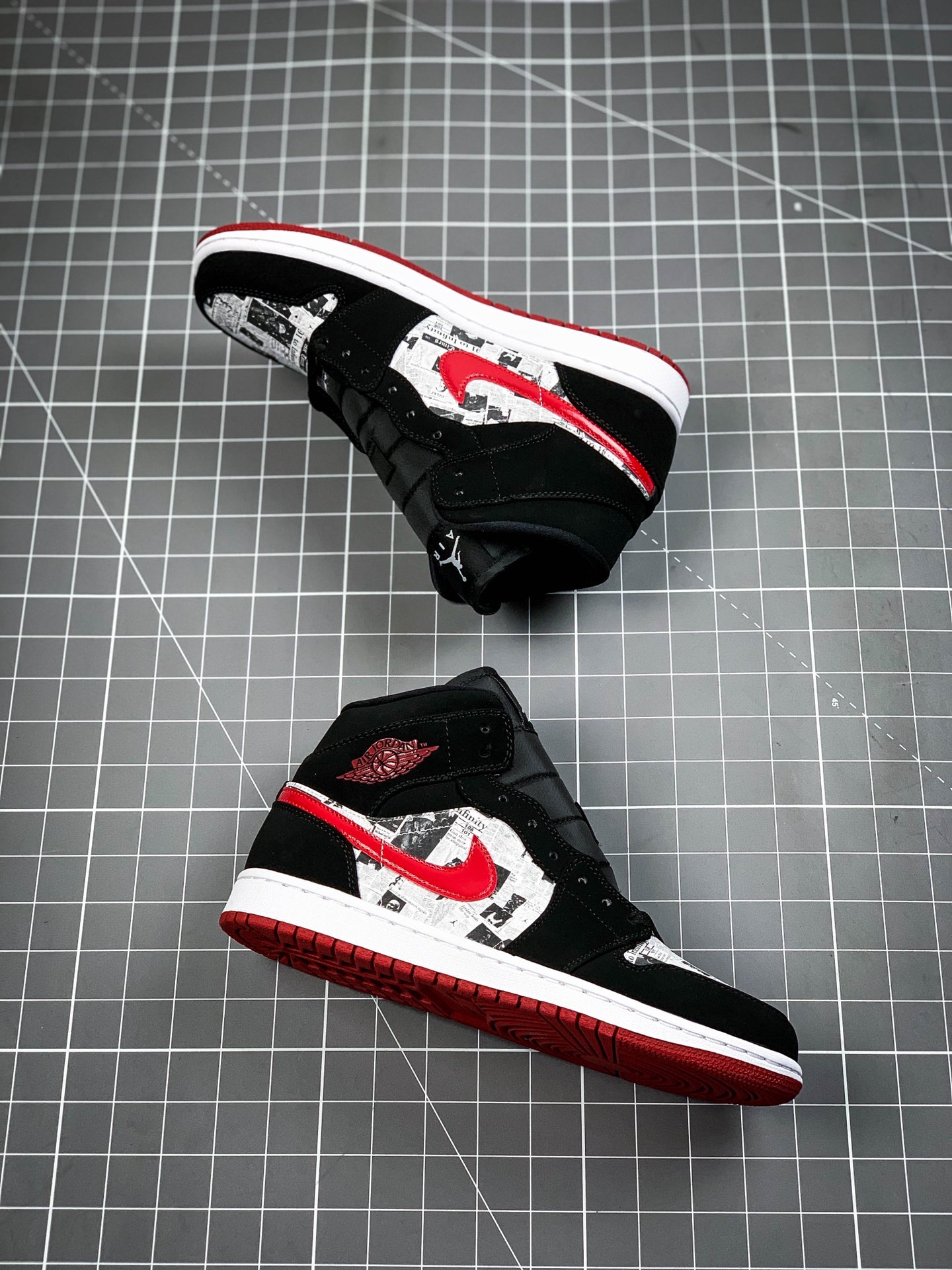 240 Air Jordan 1 Mid AJ1乔1中帮文化篮球鞋  体育画报 报纸 女鞋7孔BQ6931-061