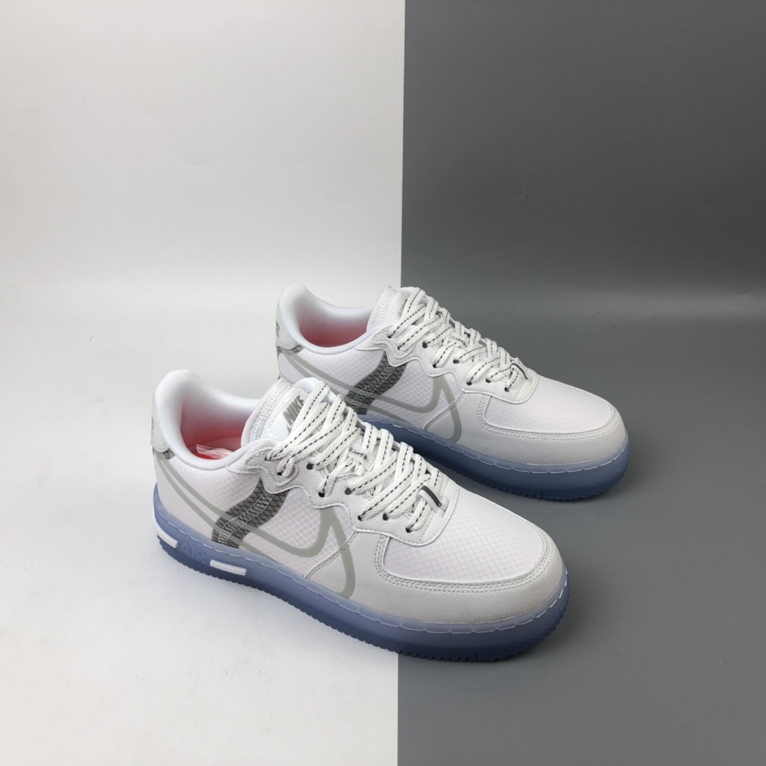 260 Nike Air Force 1 React QS Light Bone  波纹 冰块 冰蓝空军一号白蓝色低帮运动休闲板鞋 CQ8879-100