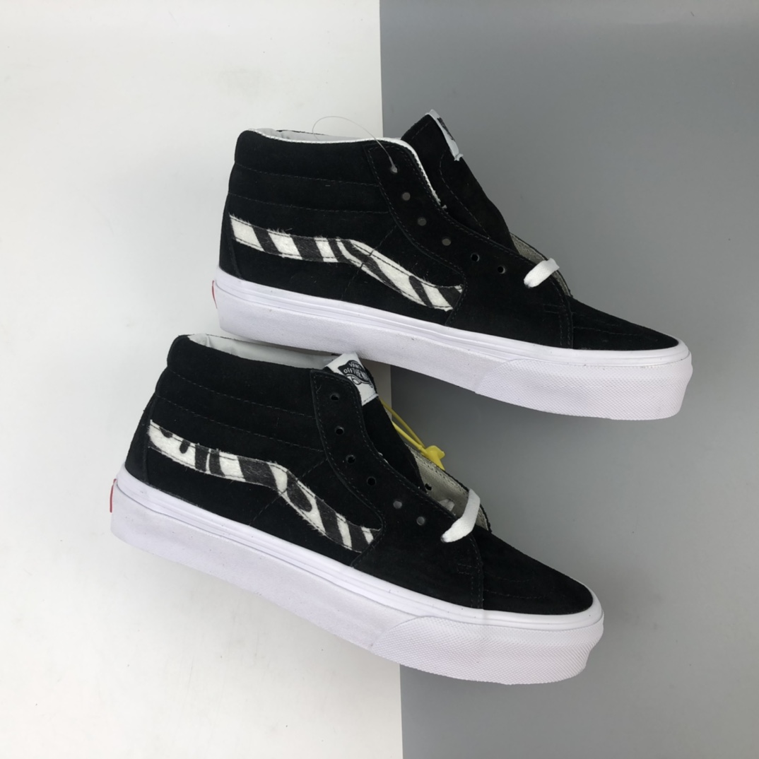 160 Vans Sk8-Mid 斑马仿皮毛高质感中帮休闲麂皮板鞋 VN0A3WM3034