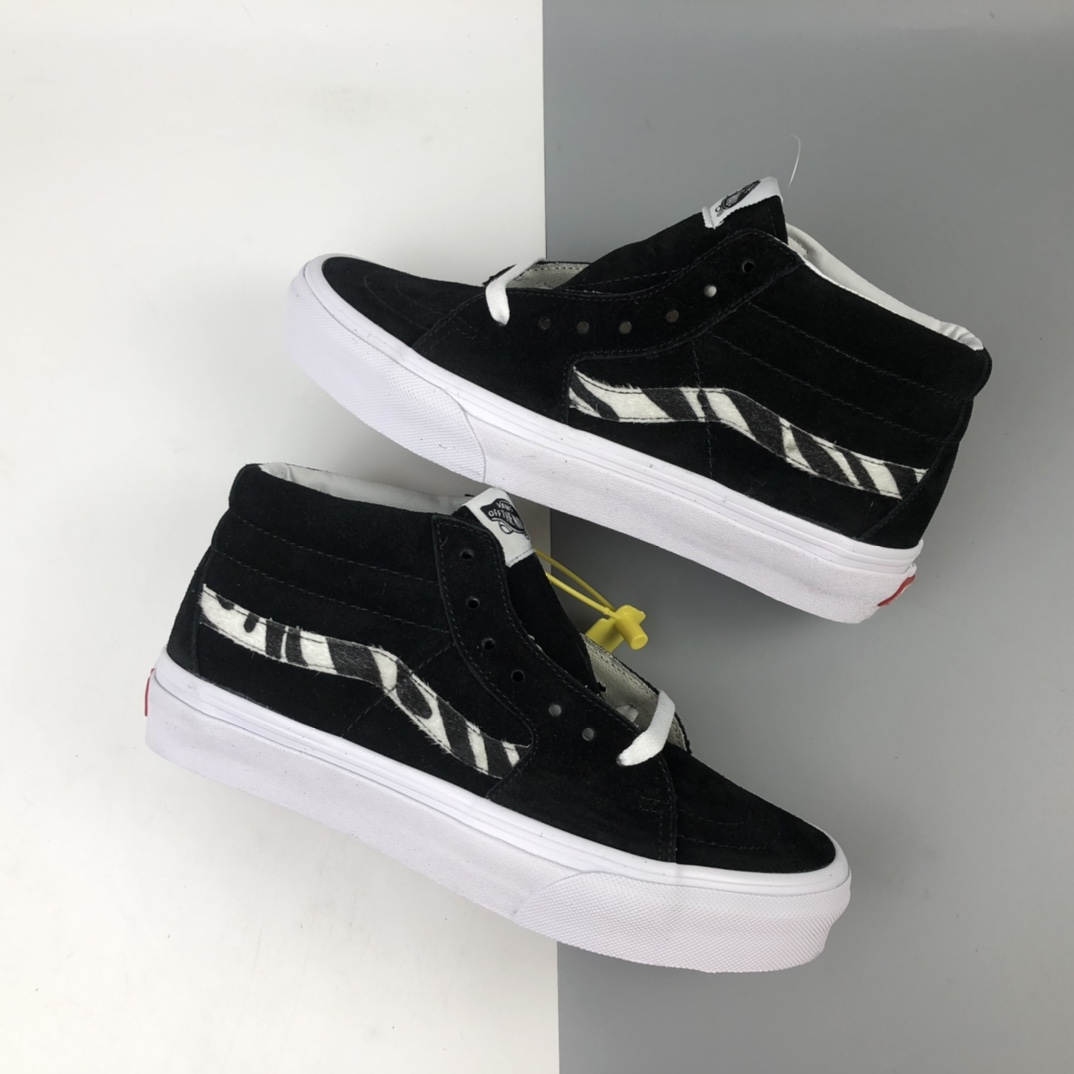 160 Vans Sk8-Mid 斑马仿皮毛高质感中帮休闲麂皮板鞋 VN0A3WM3034