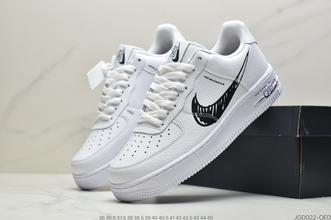 180 公司级耐克AIR FORCE 1 SCHEMATIC 'WHITE/BLACK' Sketch 二次元涂鸦黑白鞋款CW7581-101
