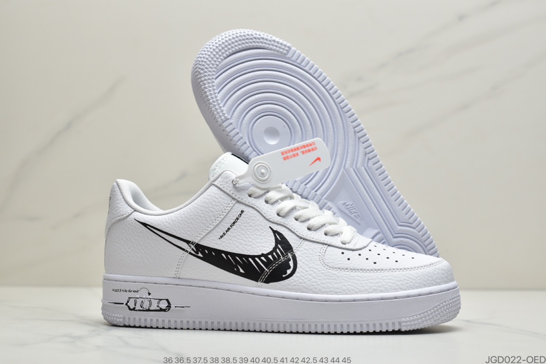 180 公司级耐克AIR FORCE 1 SCHEMATIC 'WHITE/BLACK' Sketch 二次元涂鸦黑白鞋款CW7581-101
