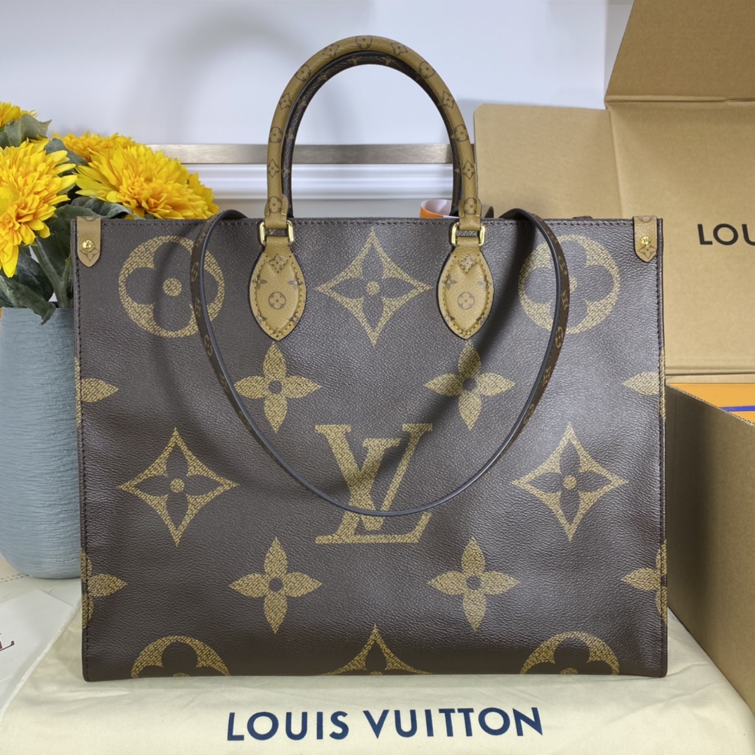 Louis Vuitton LV Onthego Handbags Tote Bags Yellow Monogram Reverse Canvas M44576